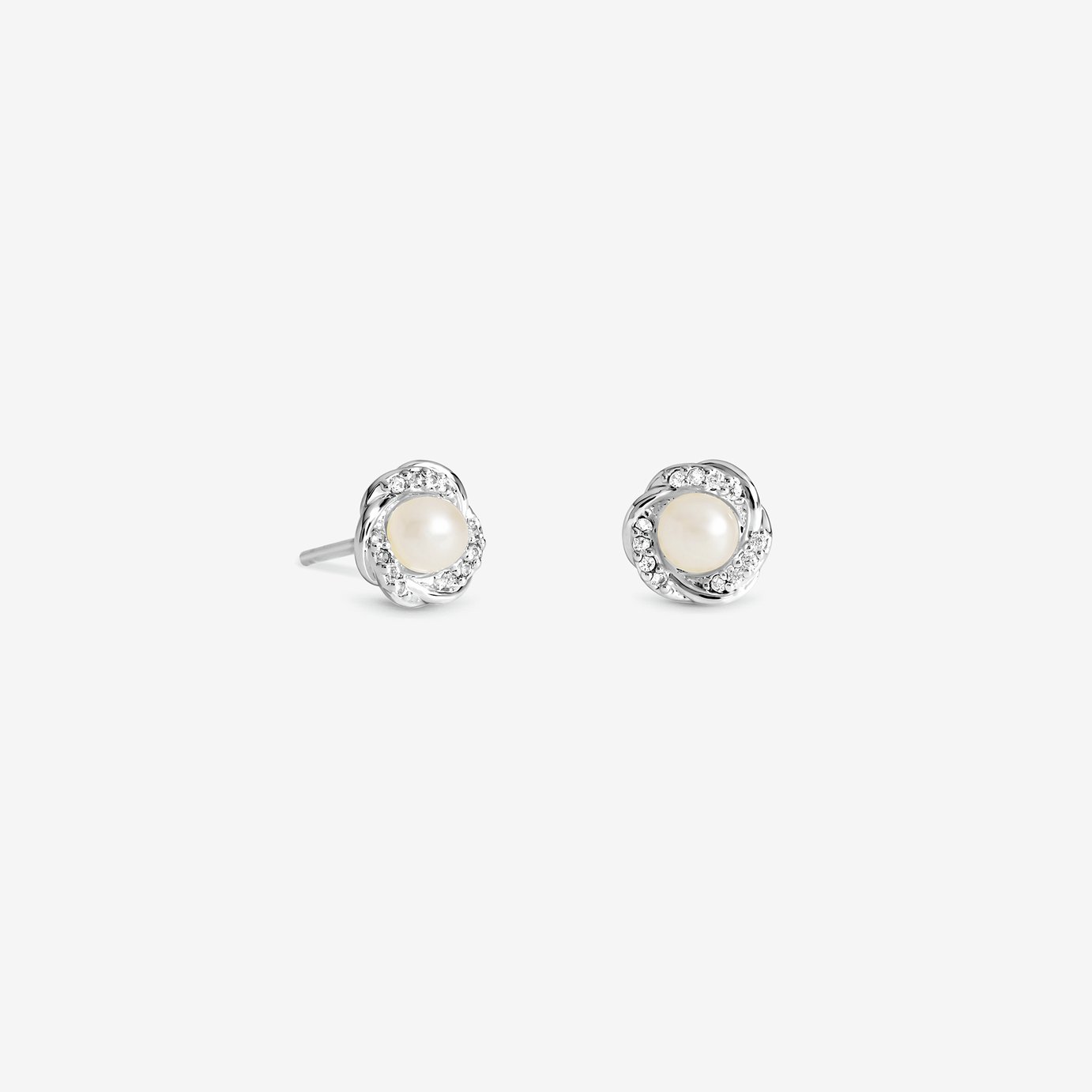 Simply Silver 925 Silver Cubic Zirconia Pearl Halo Twist Stud Earrings
