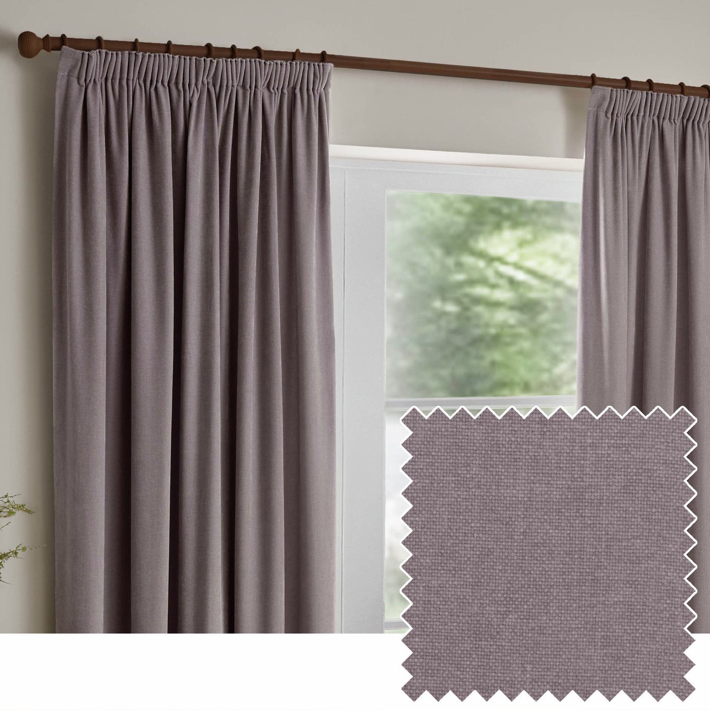 Yard Heavy Chenille Pencil Pleat Curtains - Mauve