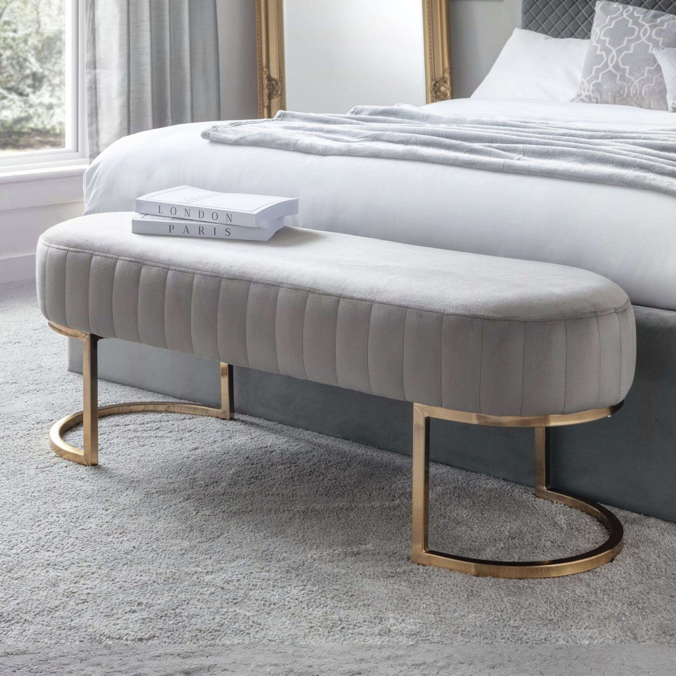 Julian Bowen Harrogate Velvet Bench - Grey