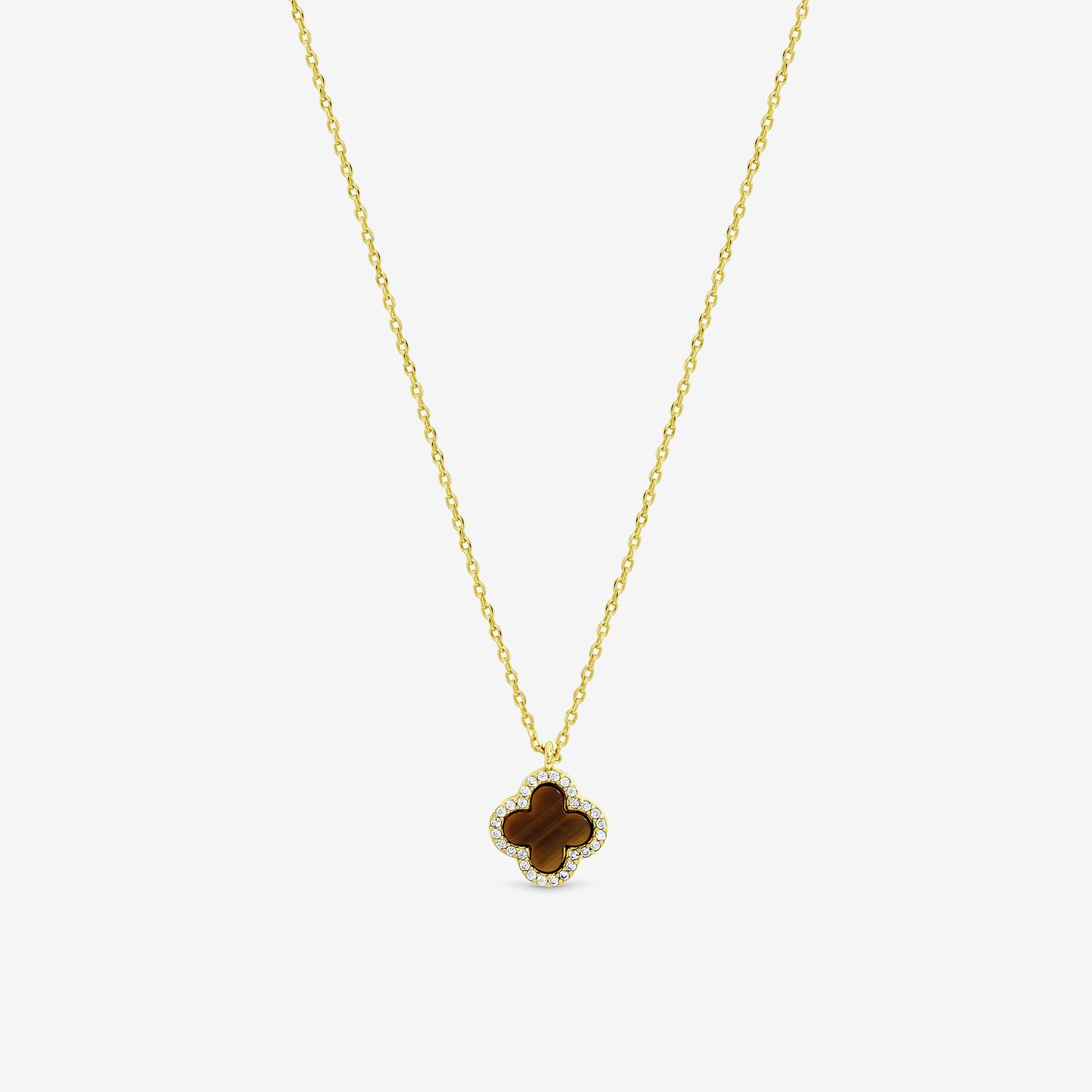 Jon Richard Gold Plated Tiger Eye Clover Pendant Necklace