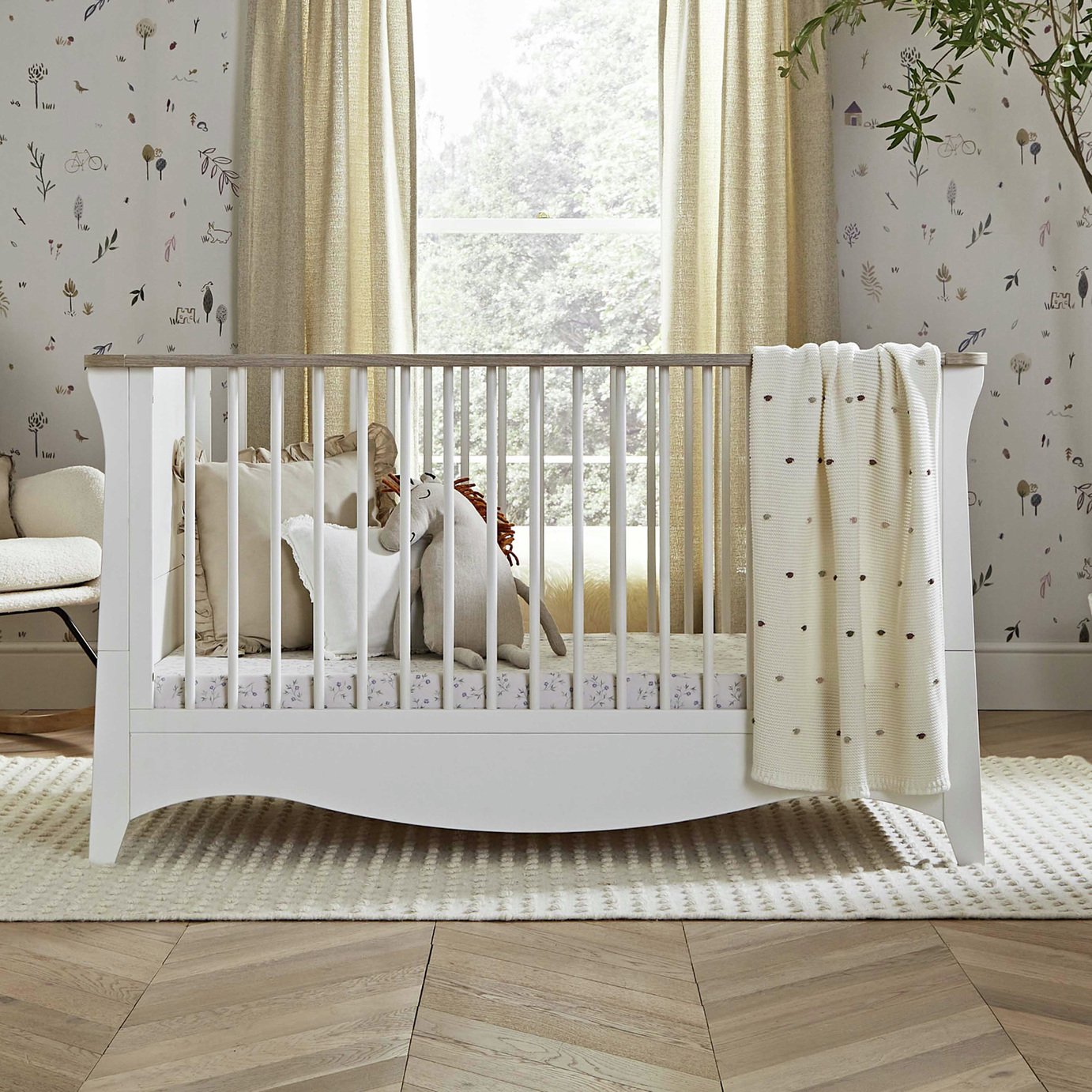 CuddleCo Clara Baby Cot Bed - White & Ash