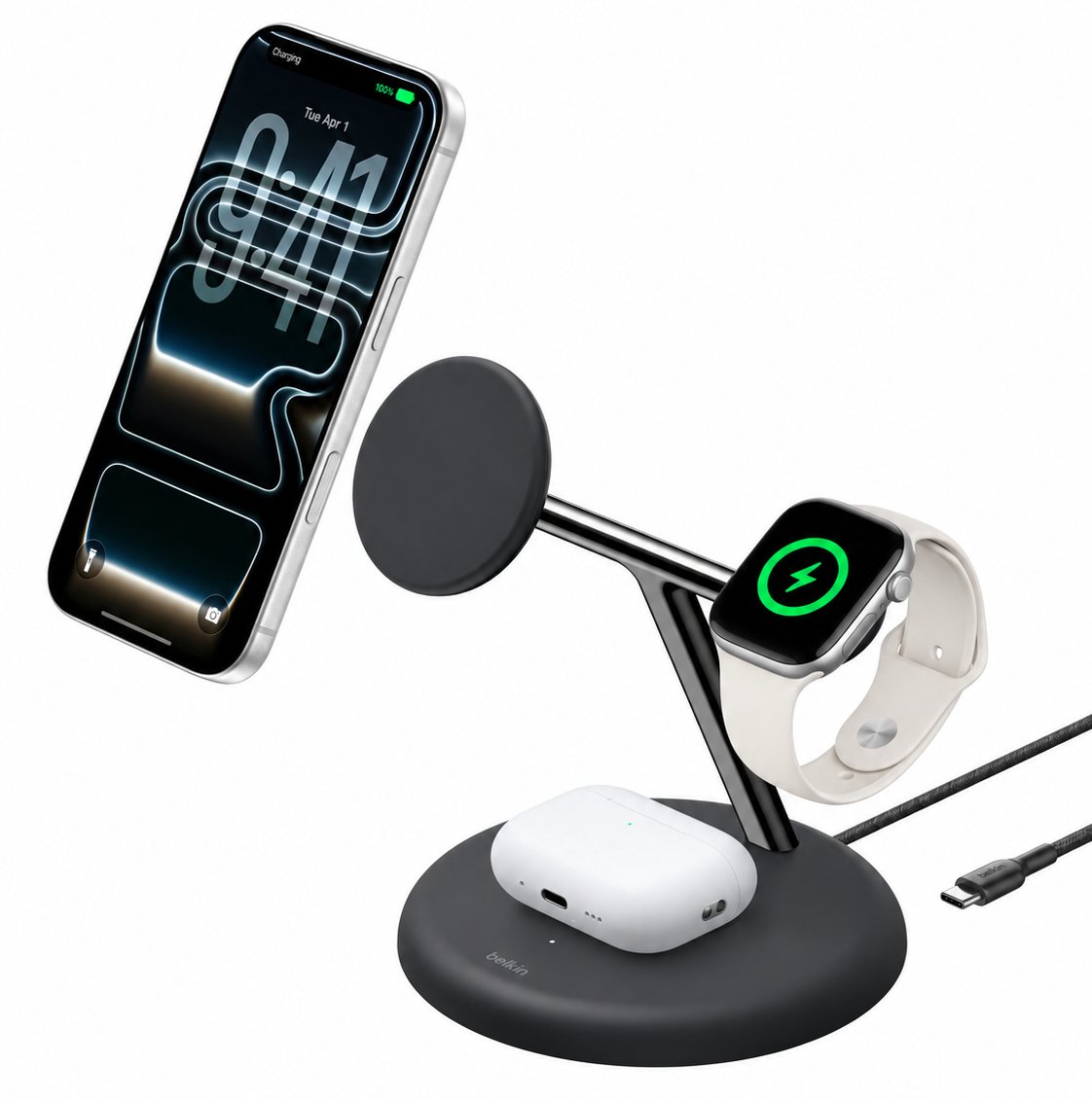 Belkin UltraCharge 25W Qi2.2 3-In-1 Wireless Charger - Black