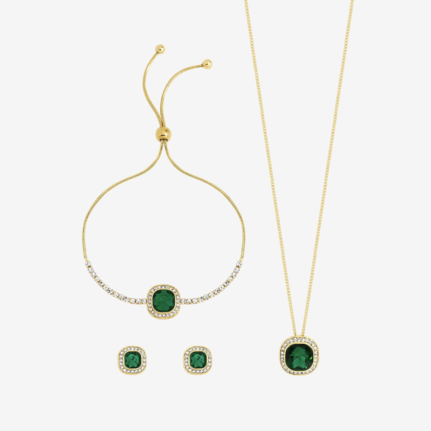 Jon Richard Gold Plated Emerald Crystal Trio Jewellery Set - Gift Box