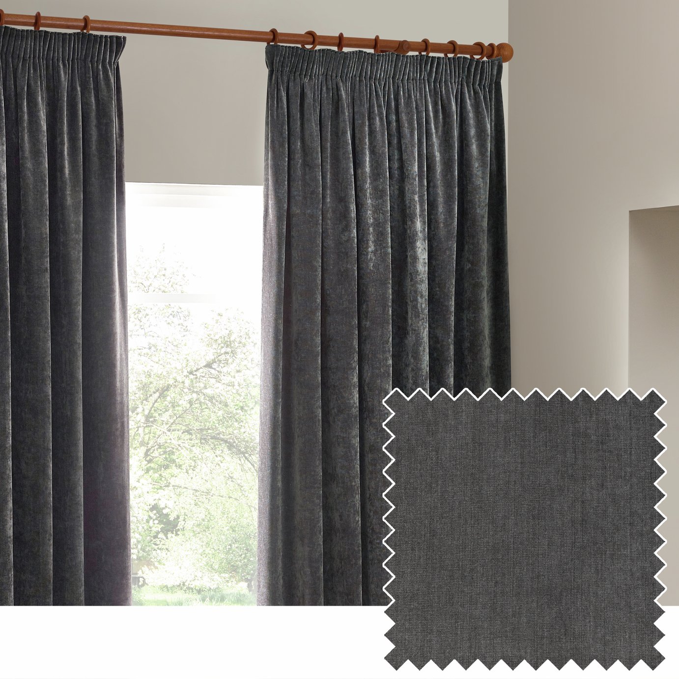 Yard Heavy Chenille Pencil Pleat Curtains - Charcoal