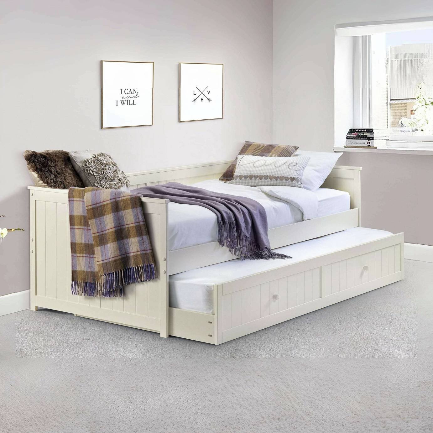 Julian Bowen Jessica Single Day Bed with Trundle - Stone White