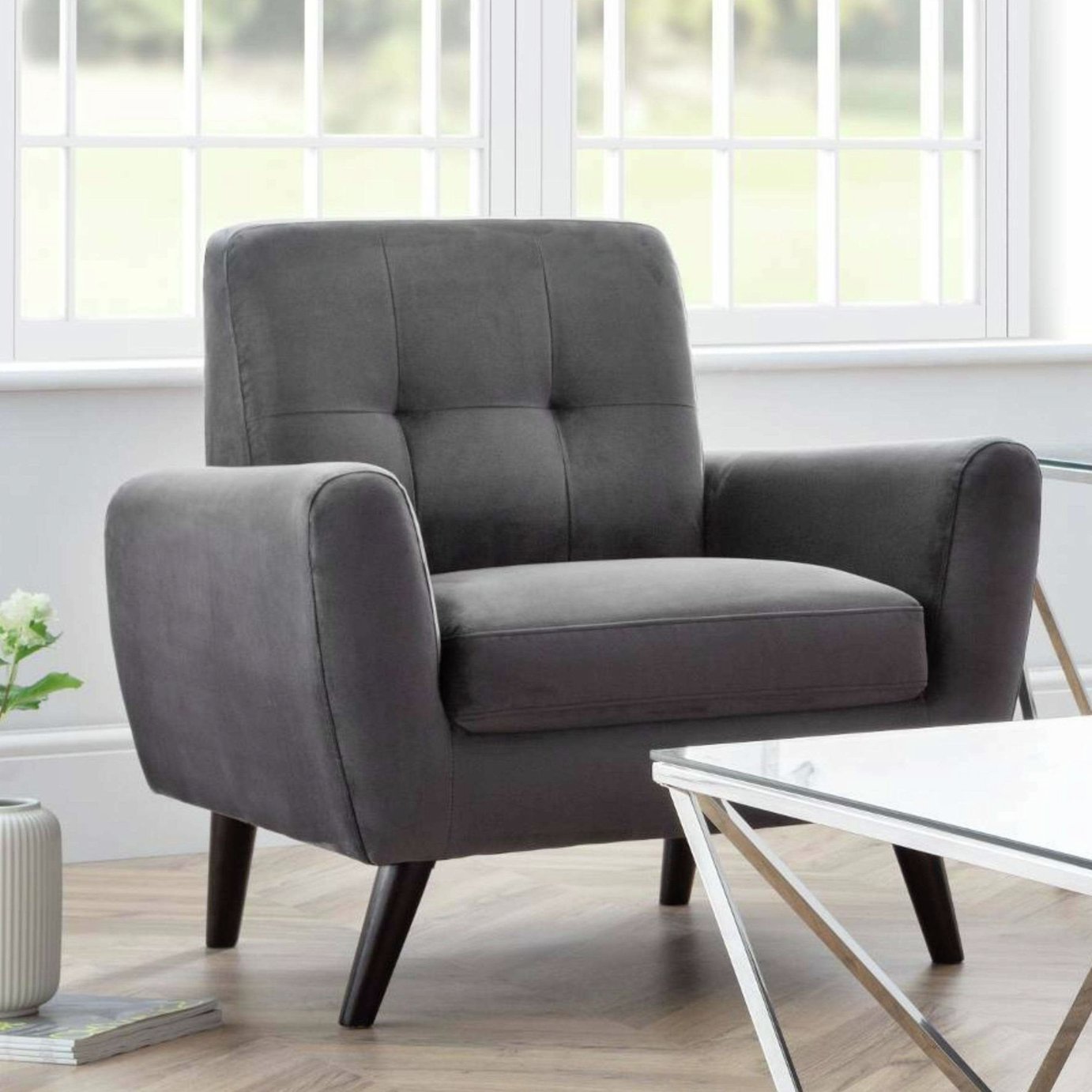 Julian Bowen Monza Velvet Armchairs - Dark Grey