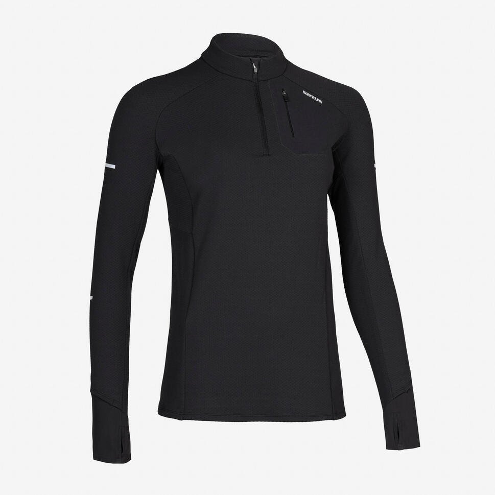 Decathlon Women's Kiprun Run 500 Warm Running Long Sleeved T-shirt - Black