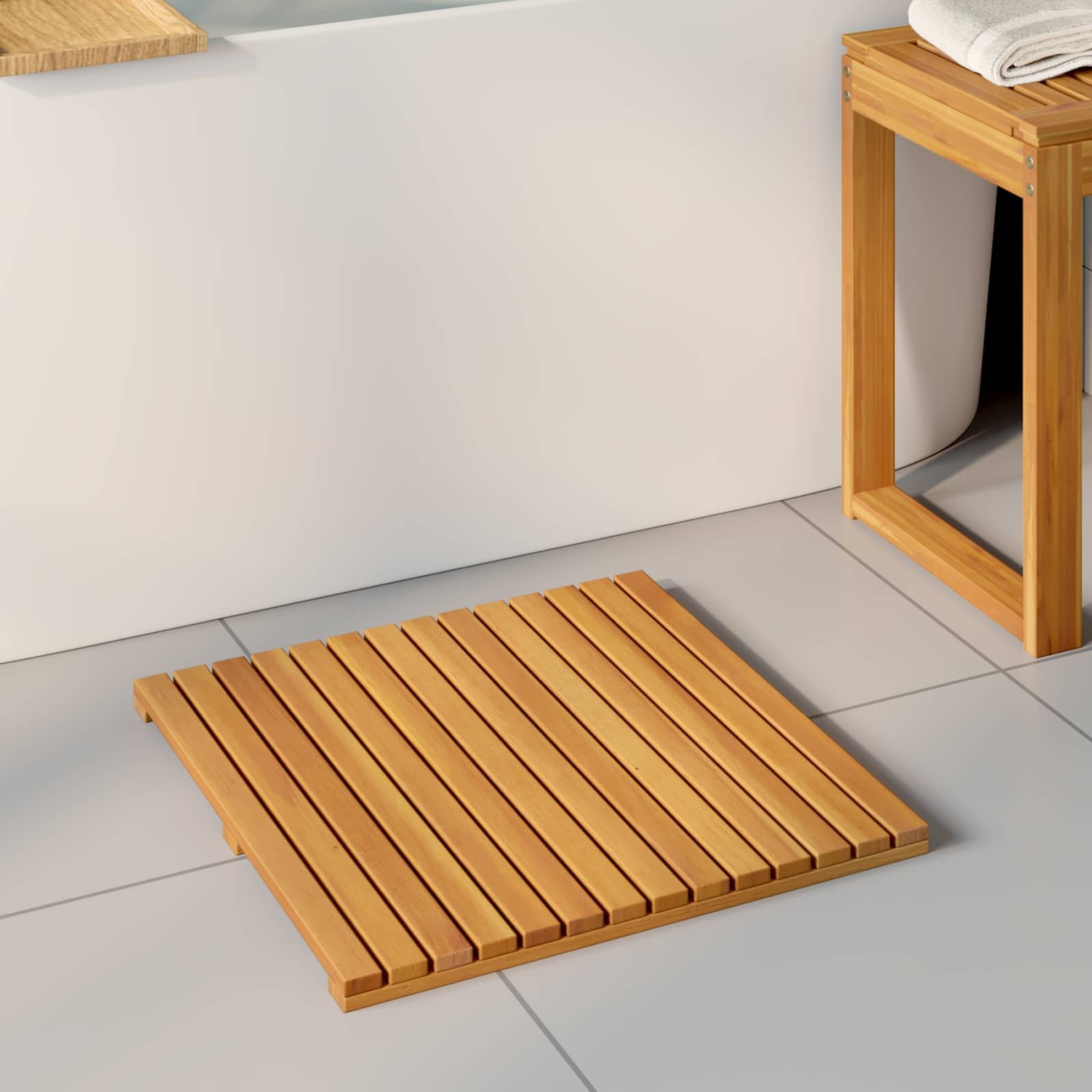 Walplus Wooden Bath Mat Plain - Brown - 50 x 50 cm