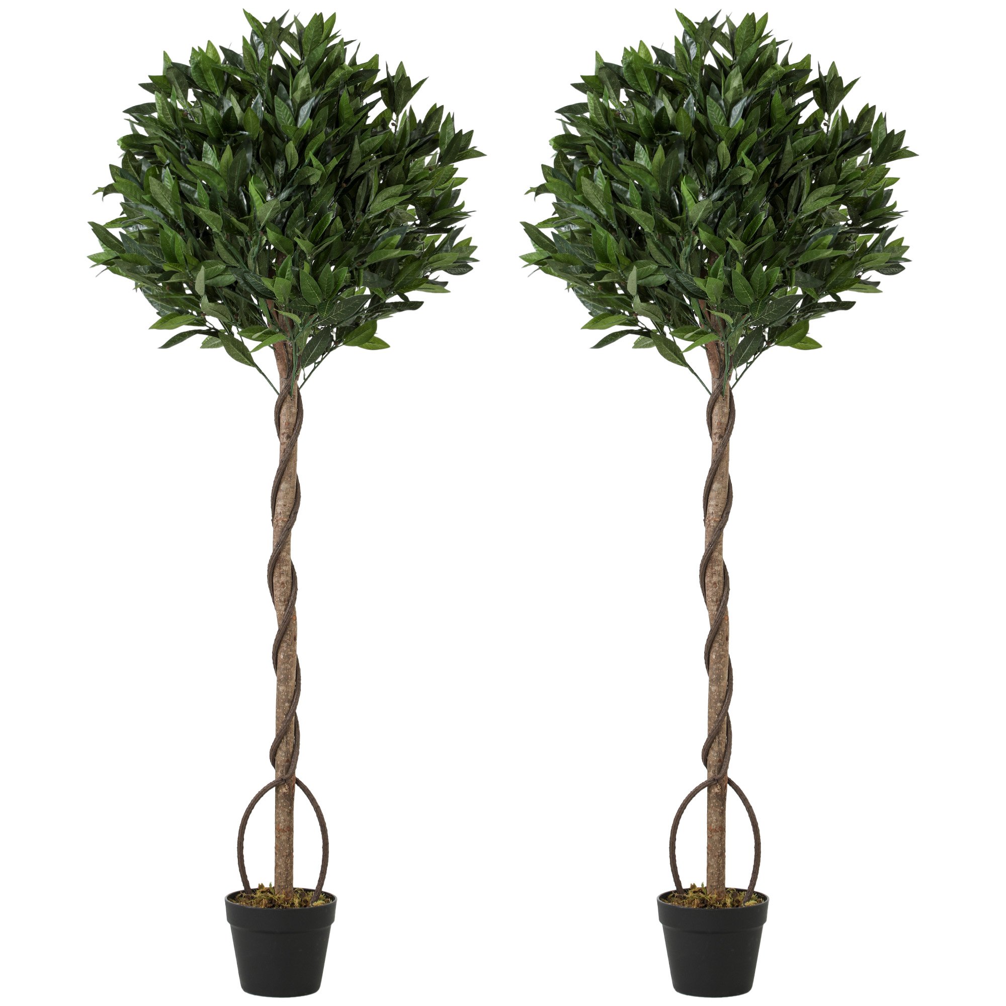Outsunny Set of 2 150cm Artificial Bay Laurel Topiary Trees - Green