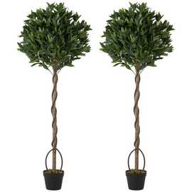 Outsunny Set of 2 150cm Artificial Bay Laurel Topiary Trees - Green