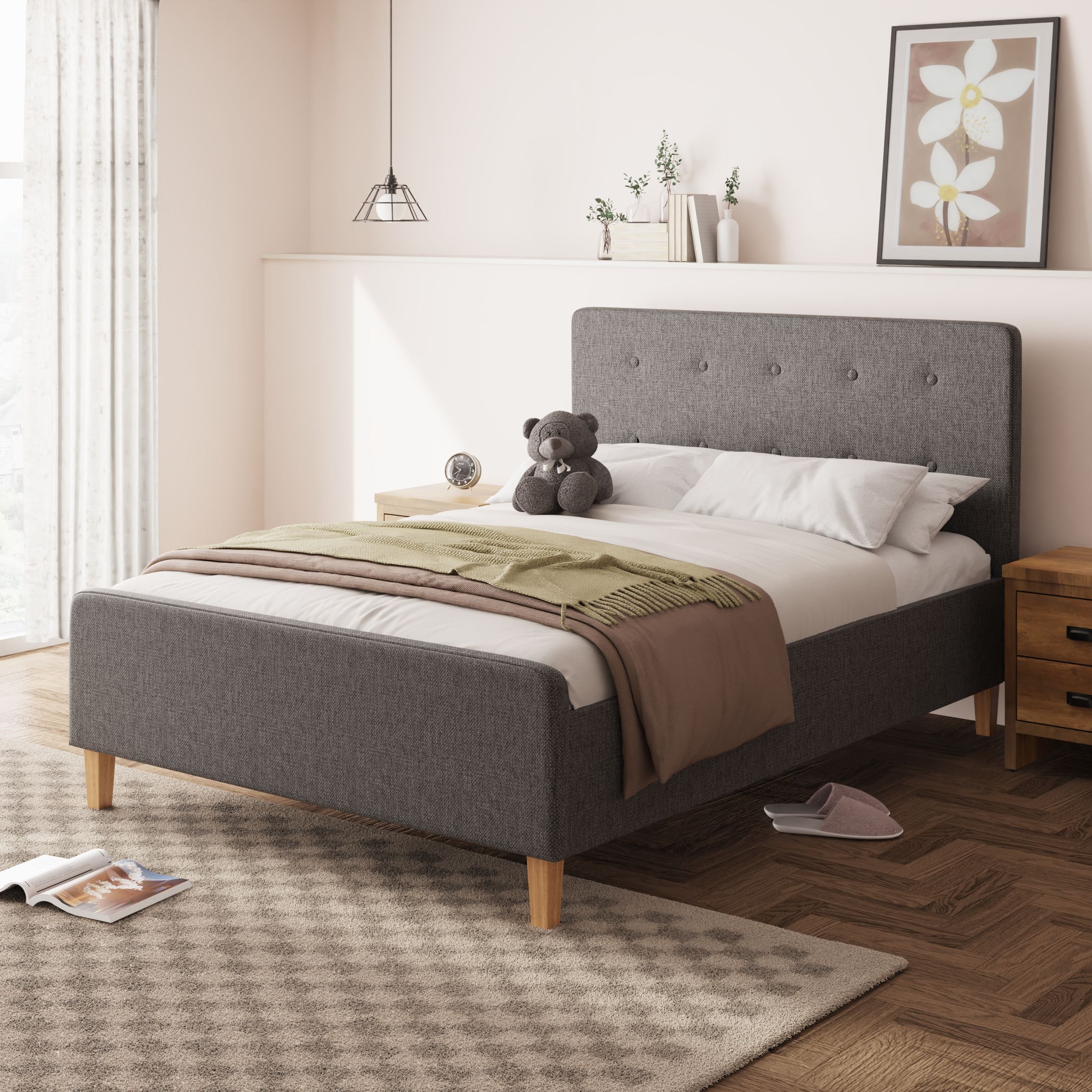GFW Ashbourne Double Fabric Side Lift Ottoman Bed with Mattress - Grey
