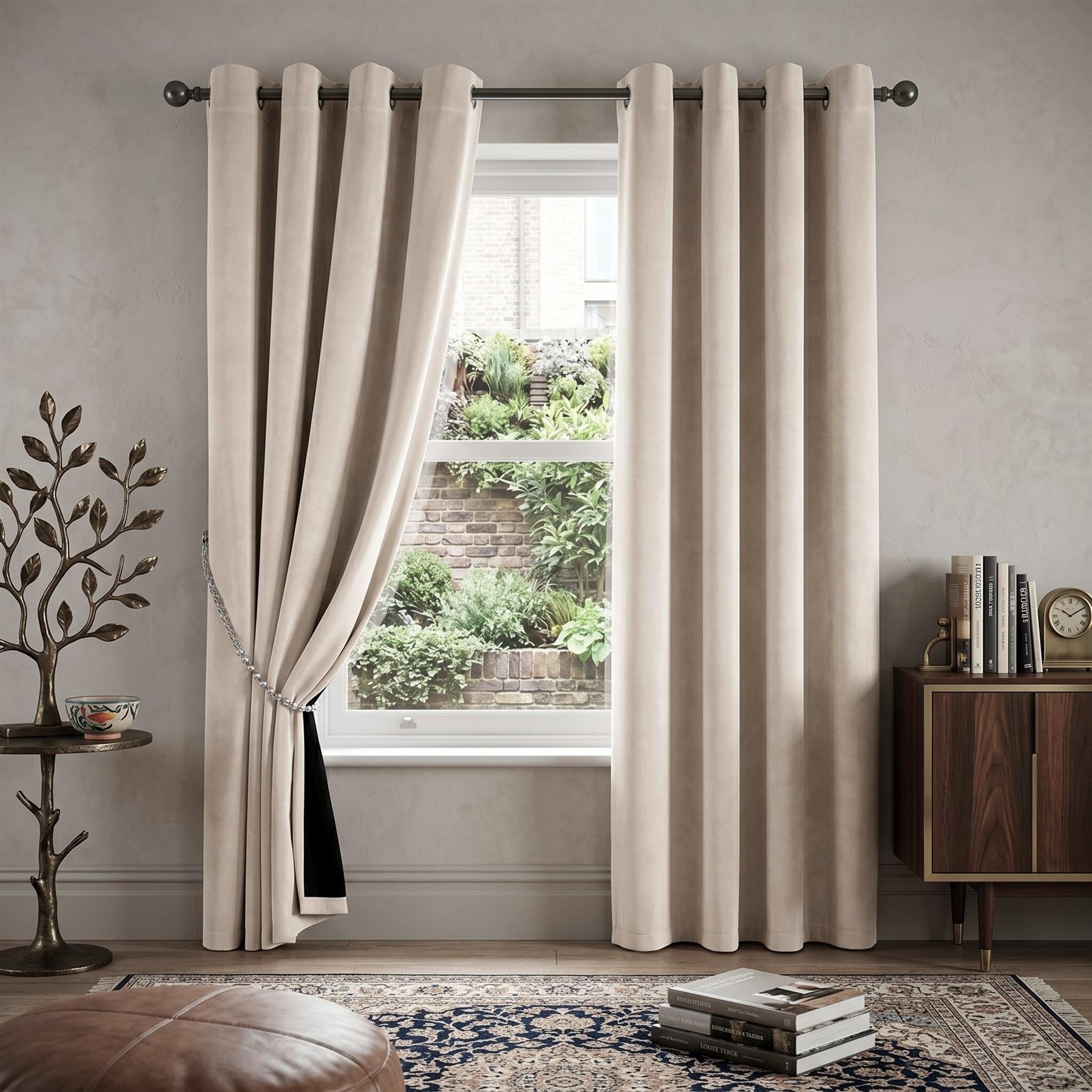 Luxury Living Velvet Eyelet Blackout Curtains 117cm x 137cm - Cream