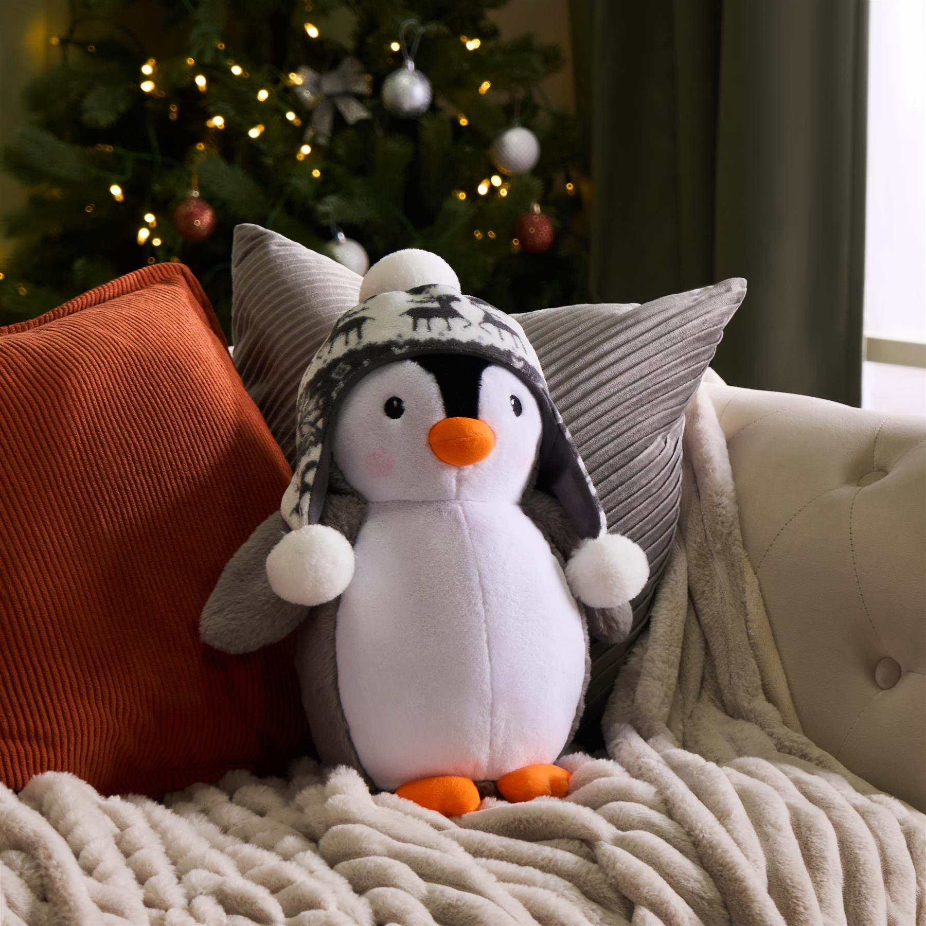 OHS Penguin Shaped Scatter Cushion - Grey - 20 x 35cm