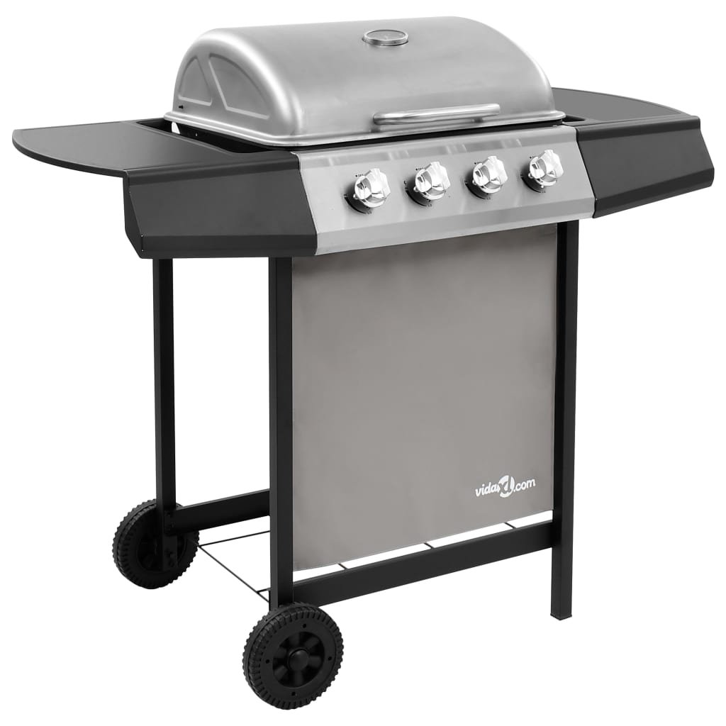 Walplus Gas BBQ Grill with 4 Burners - Black and Silver - 107.5 x 55 x 96.5 cm