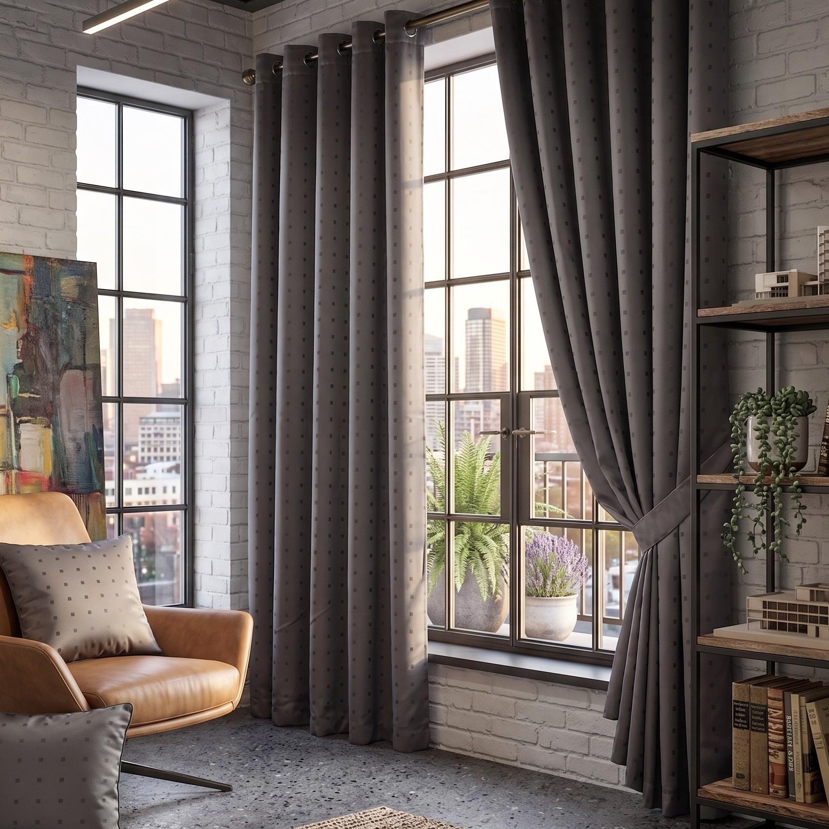 Luxury Living Adi Lined Eyelet Curtains 168cm x 229cm - Charcoal
