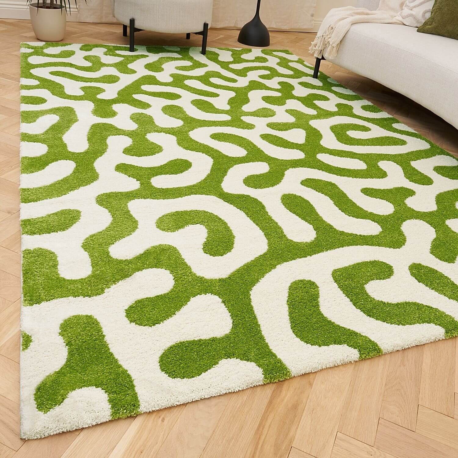 The Rugs Green and White Joli Abstract Rug - 80 x 150cm