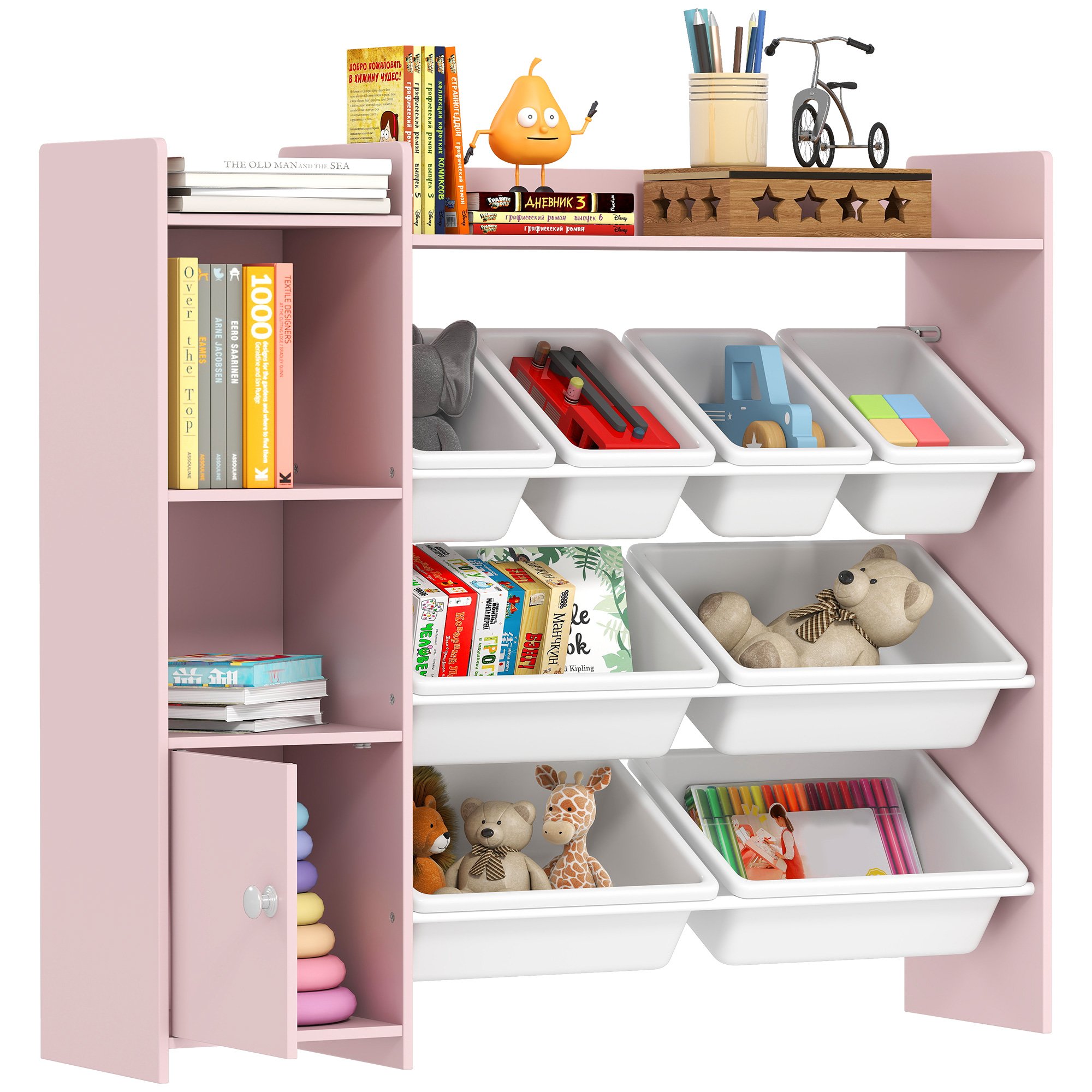 AIYAPLAY 3 Tier Wooden Unit with 8 Removable Bins Storage Shelves - Pink