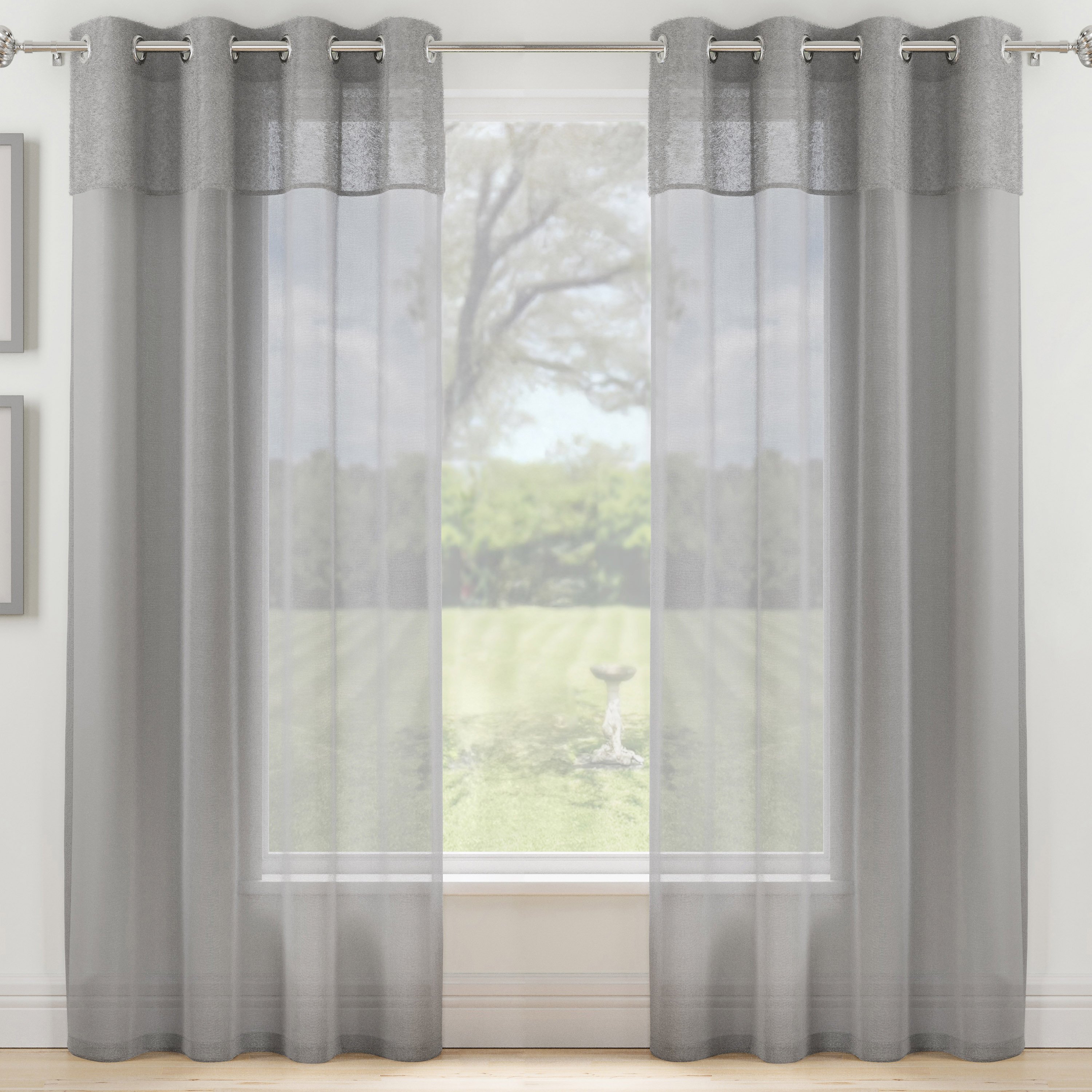 Tyrone Textiles Andorra Eyelet Sheer Voile Panels - 140 x 137cm - Grey