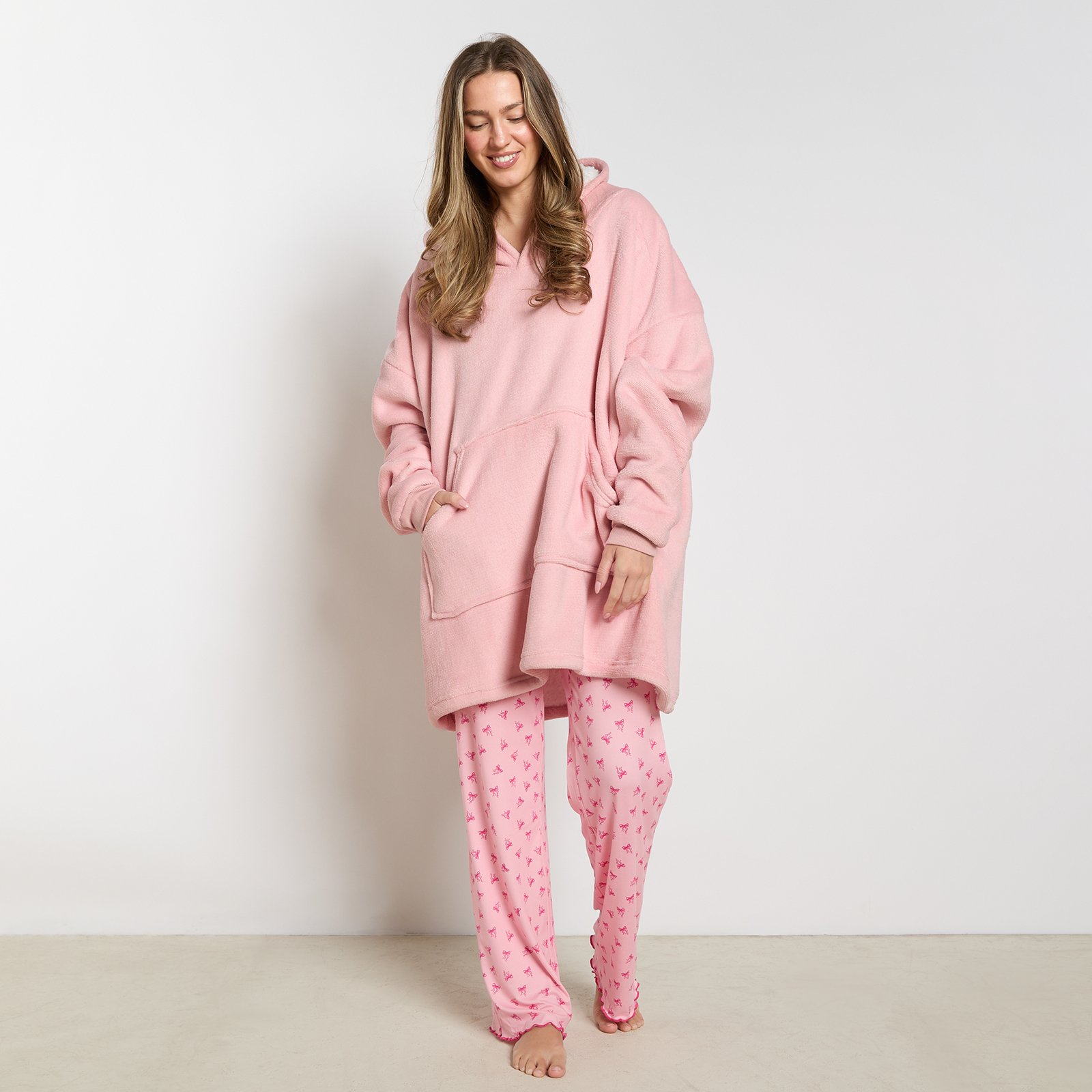 OHS Coral Fleece Hoodie Blanket - One Size - Blush