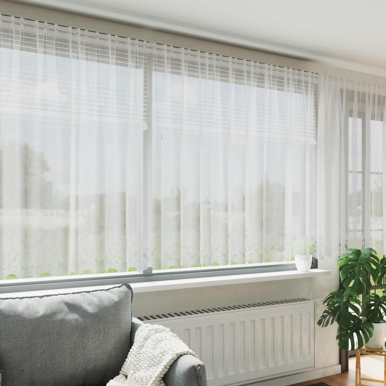 Walplus Lace Curtain - White - 140 x 400 cm - Indoor and Outdoor Use