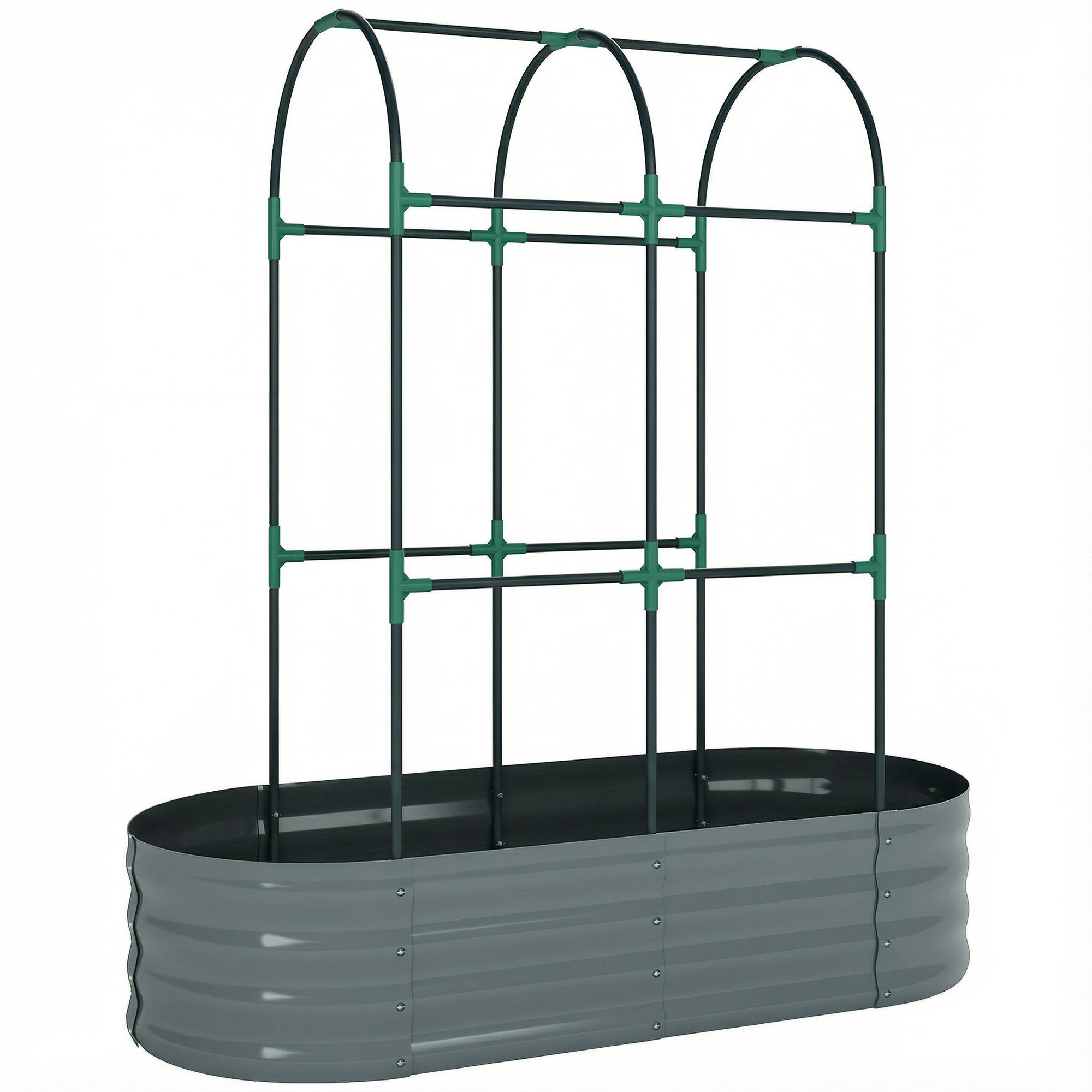 Outsunny Galvanised Trellis Raised Garden Bed - Dark Grey