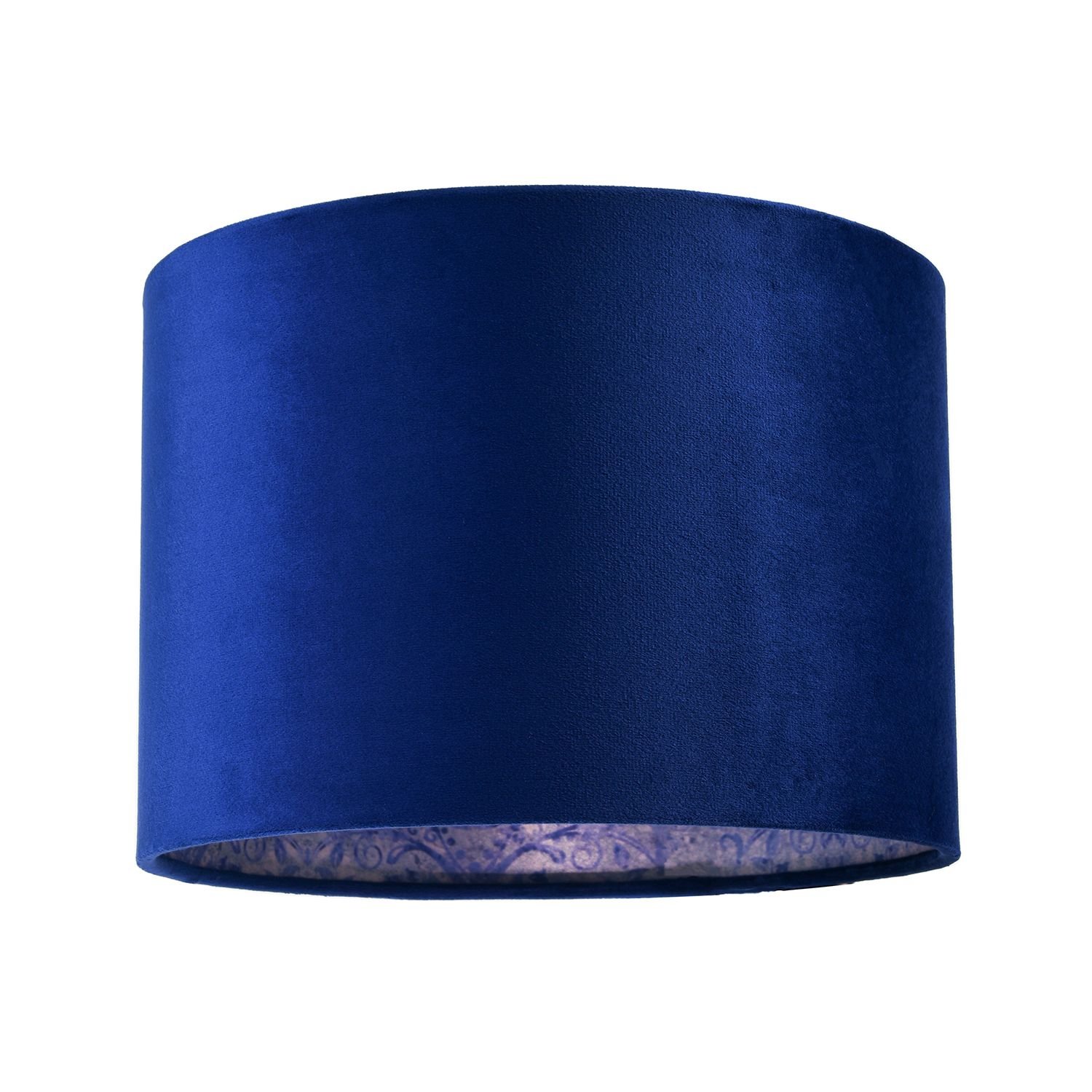Happy Homewares Deep Sea Blue Velvet Drum with Inner Floral Lampshade - 25cm