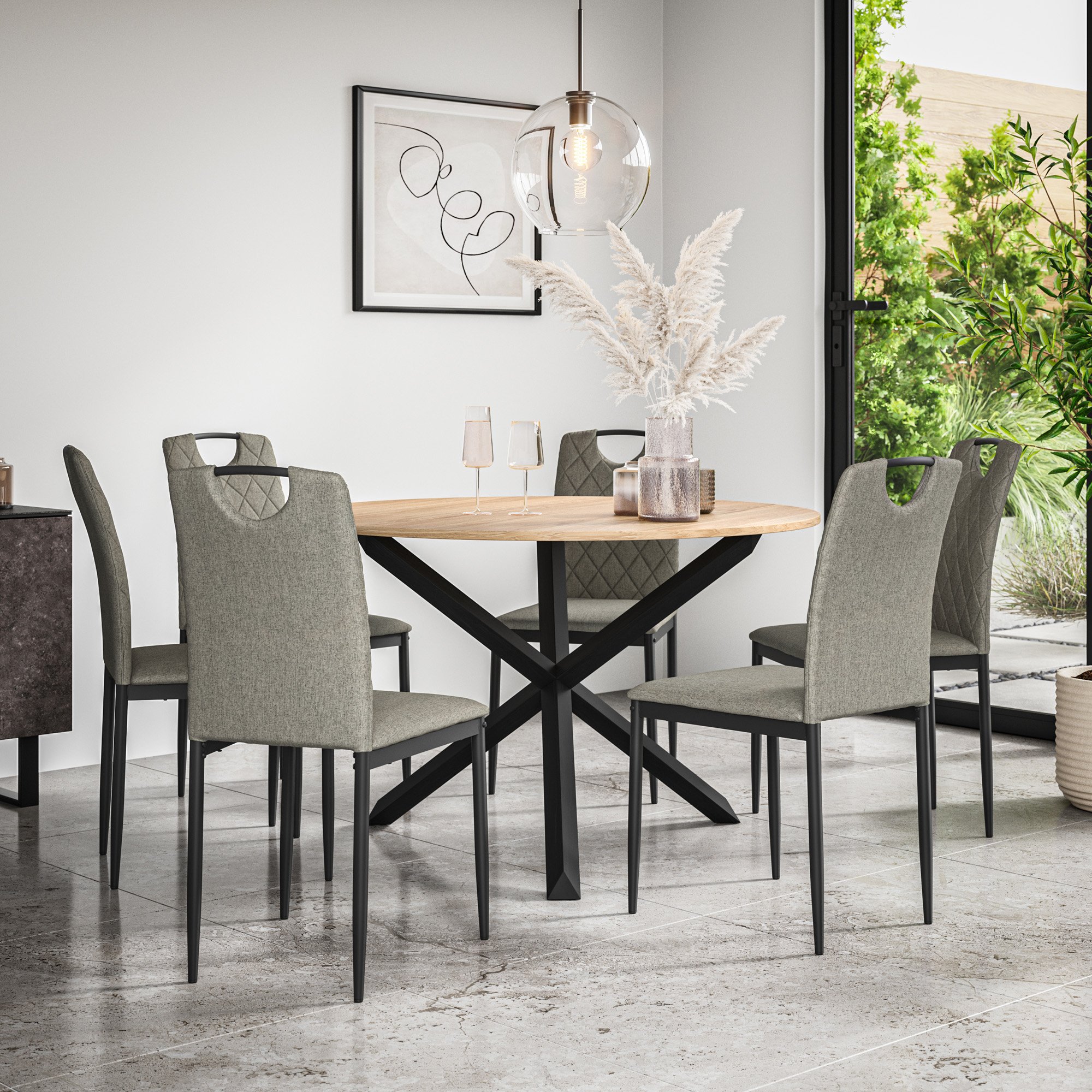 Furniture Online Malvern Monza Oak Table Dining Table & 6 Grey Chairs
