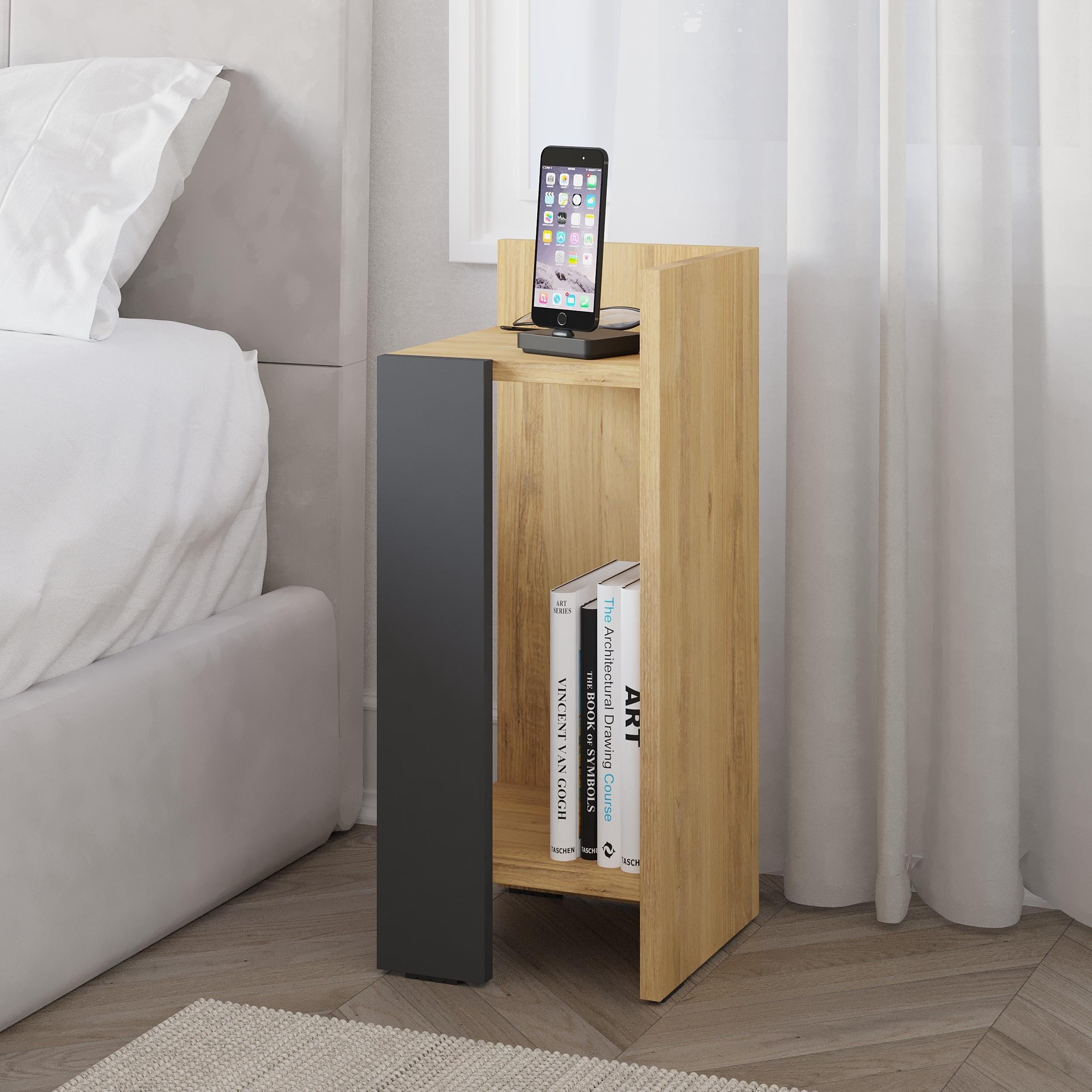 Decortie Elos Particleboard Bedside Table - Oak & Anthracite