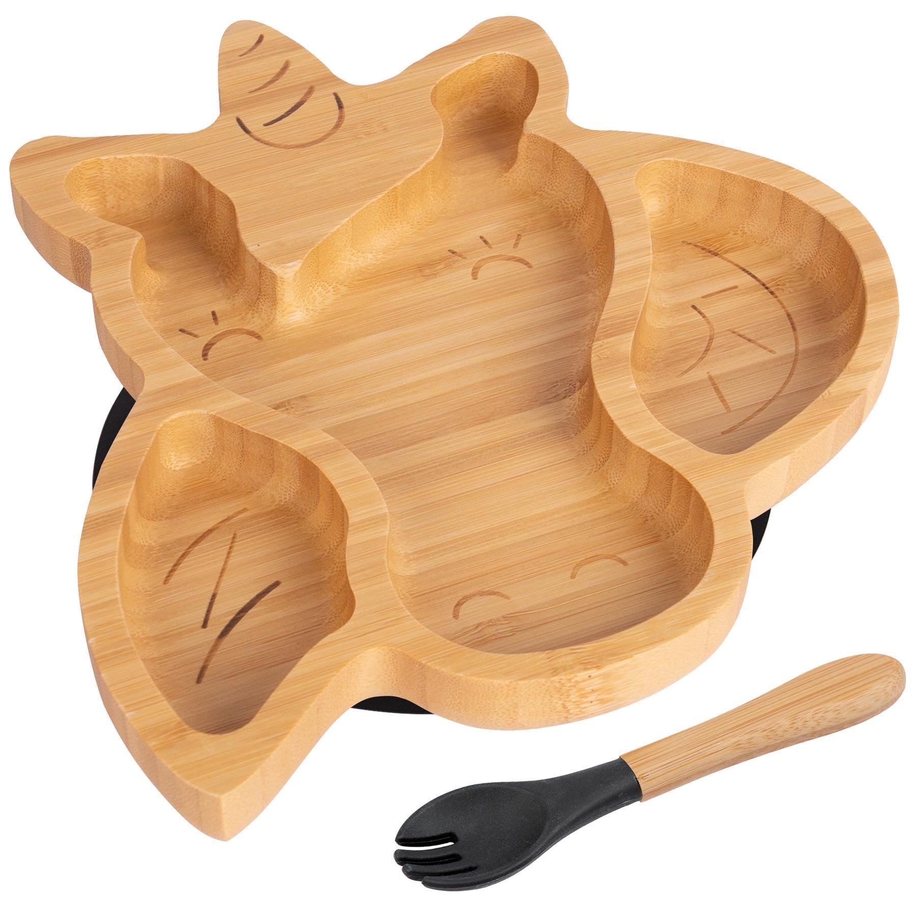 Tiny Dining Bamboo Unicorn Baby Weaning Plate & Fork Set - Black