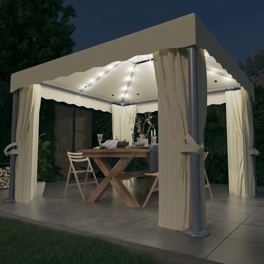 Walplus 3 x 3 m Gazebo with Curtain and LED String Lights - Cream White