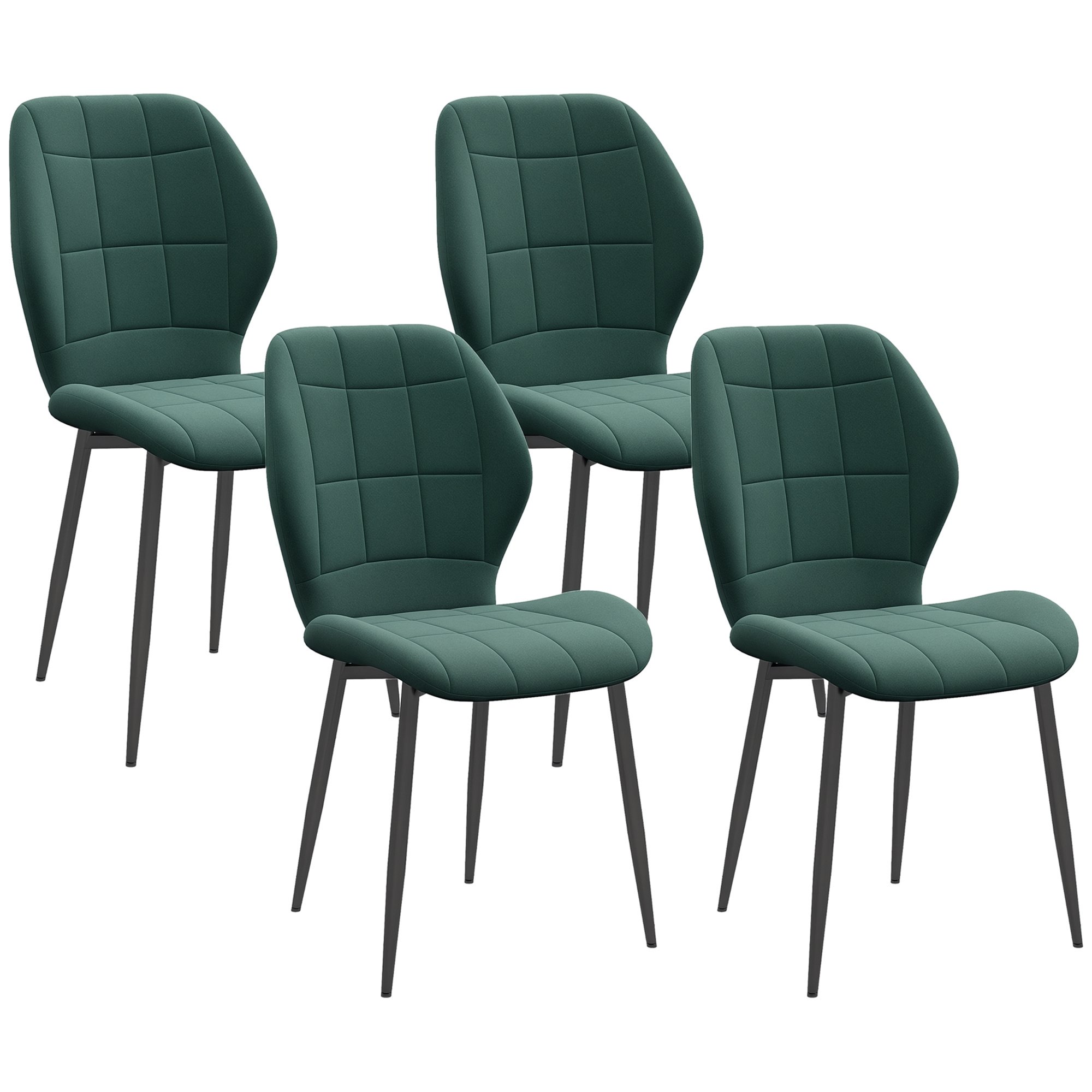 HOMCOM Set of 4 Modern Flannel Dining Chair - Emerald Green