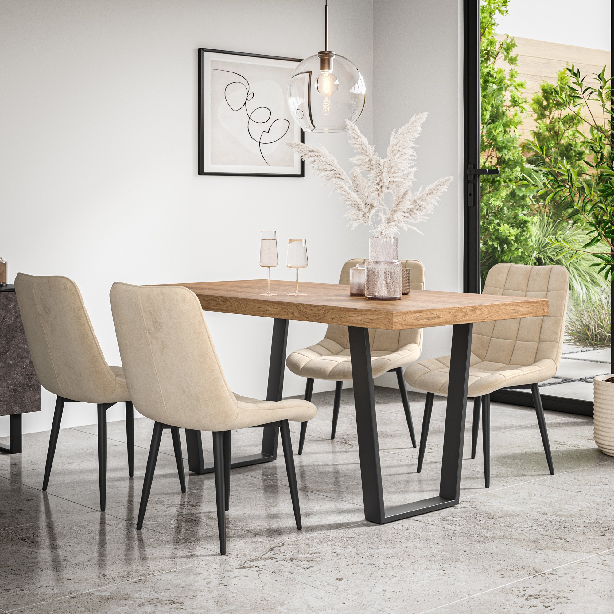 Furniture Online Aria Nova Oak Effect Dining Table & 6 Grey Chairs