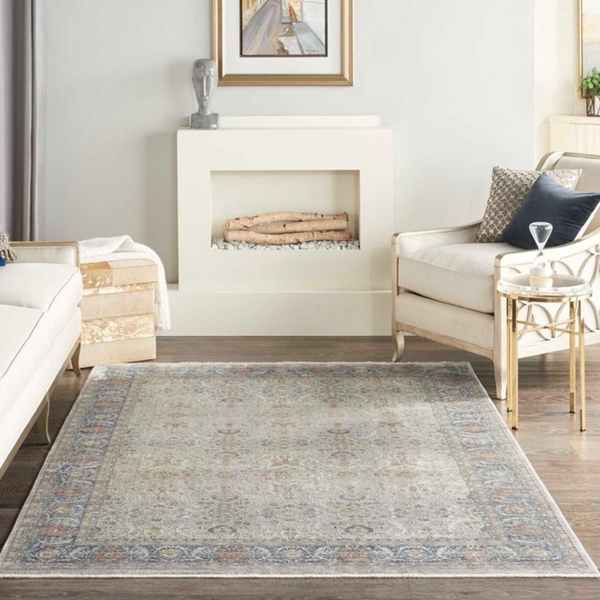 Mega Flooring Grey Traditional Bordered Rug - 300 x 381cm