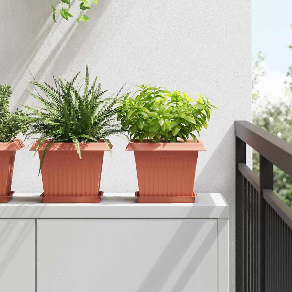 Walplus Pack of 6 Plastic Square Planter Tray - Brick Red - 18 x 18 x 2 cm