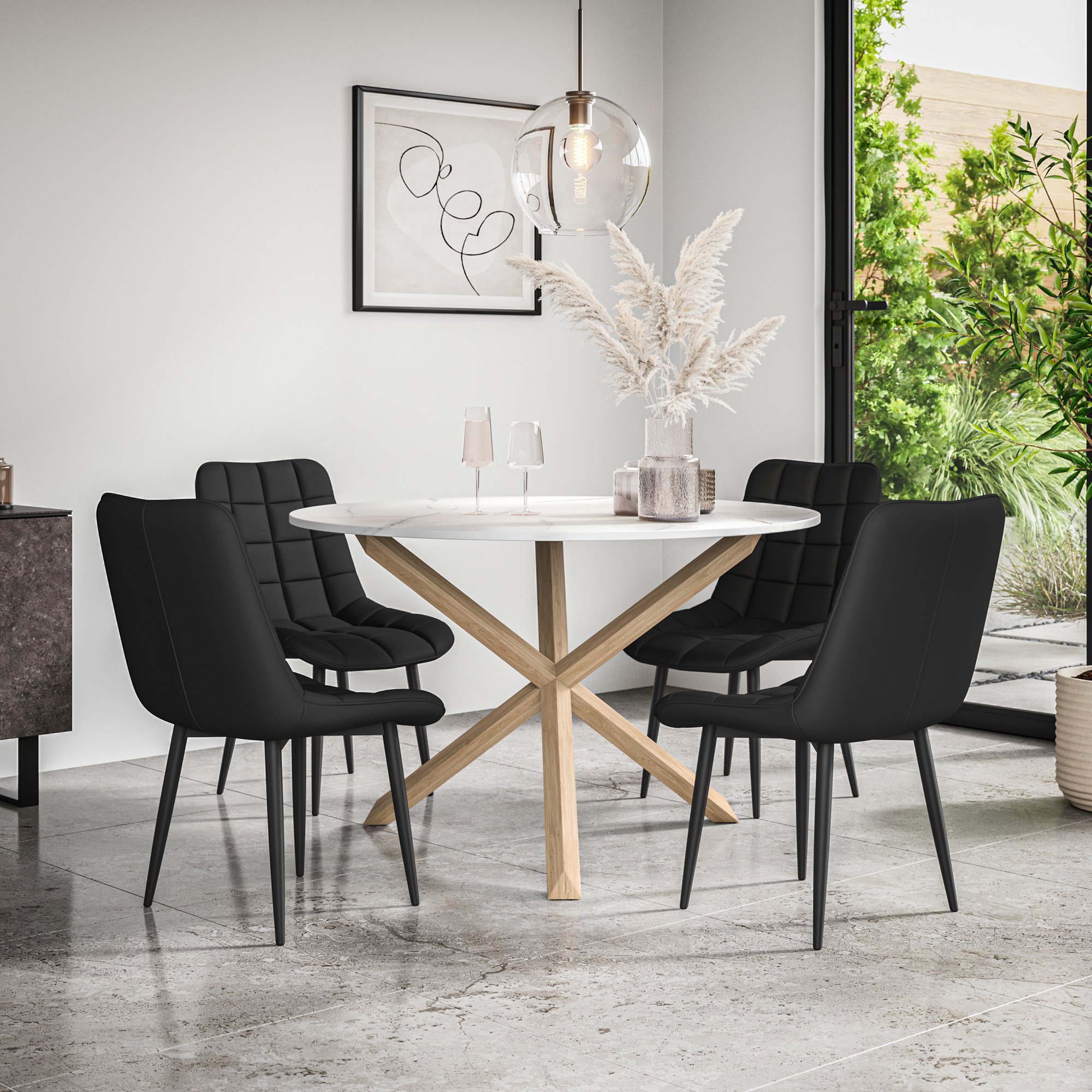 Furniture Online Malvern Nova Marble Top Dining Table & 4 Black Chairs