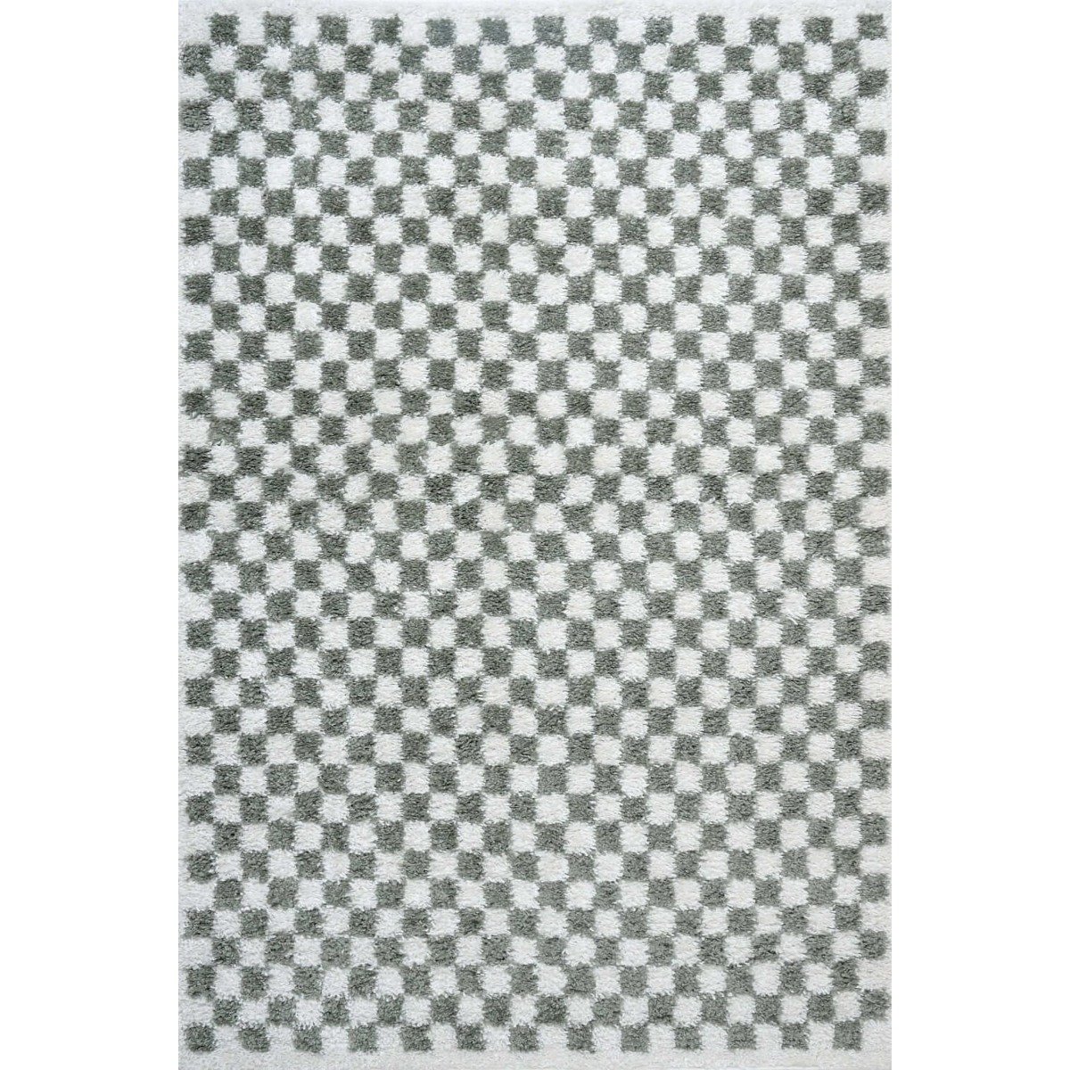 The Rugs Green Moodi Chequered Shaggy Rug - 80 x 150cm