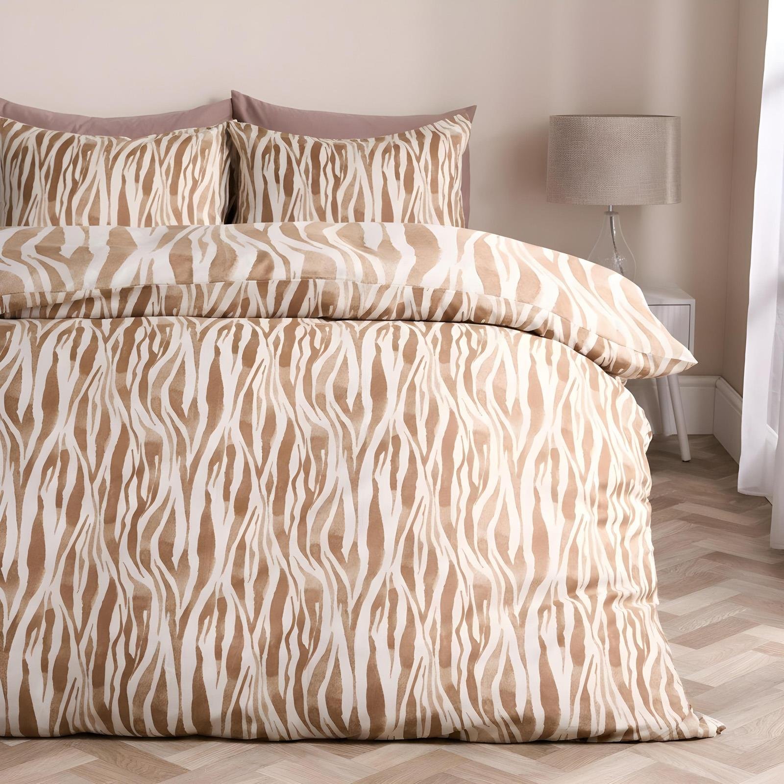 OHS Watercolour Zebra Print Duvet Cover Bedding Set - Beige - Super King