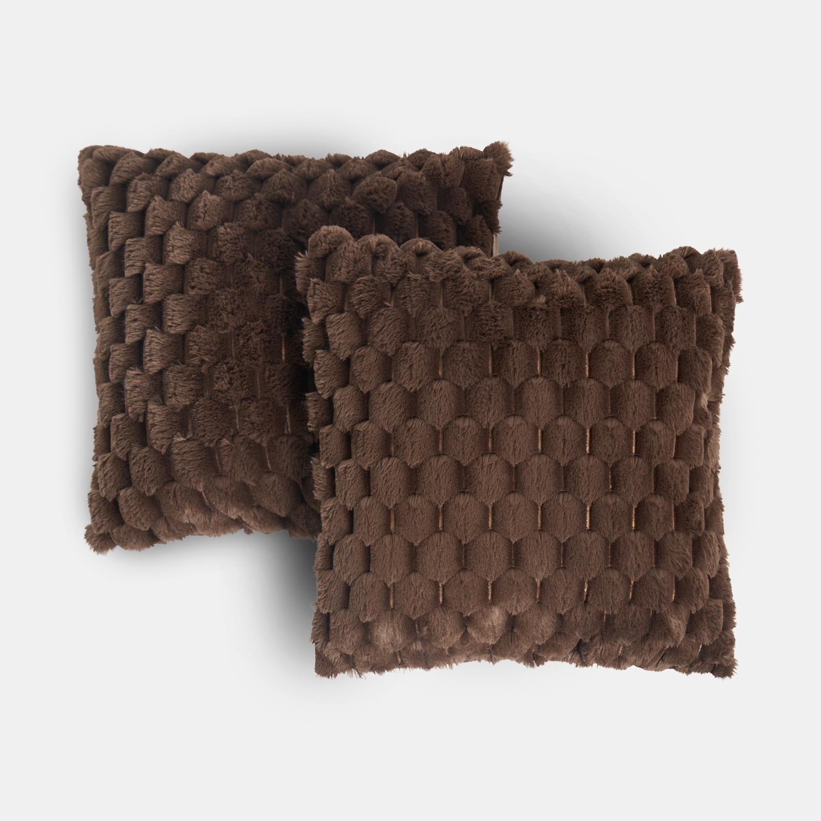 OHS 2 Pack Waffle Faux Fur Cushion Covers 45 x 45cm - Chocolate