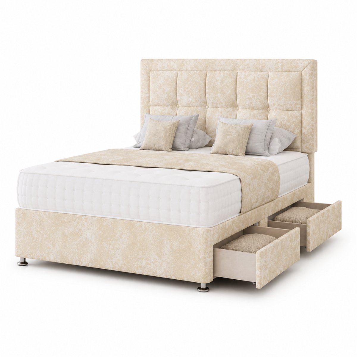 Comfy Deluxe 2ft6 Small Single 2‑Drawer Crushed Velvet Divan Bed Set - Cream