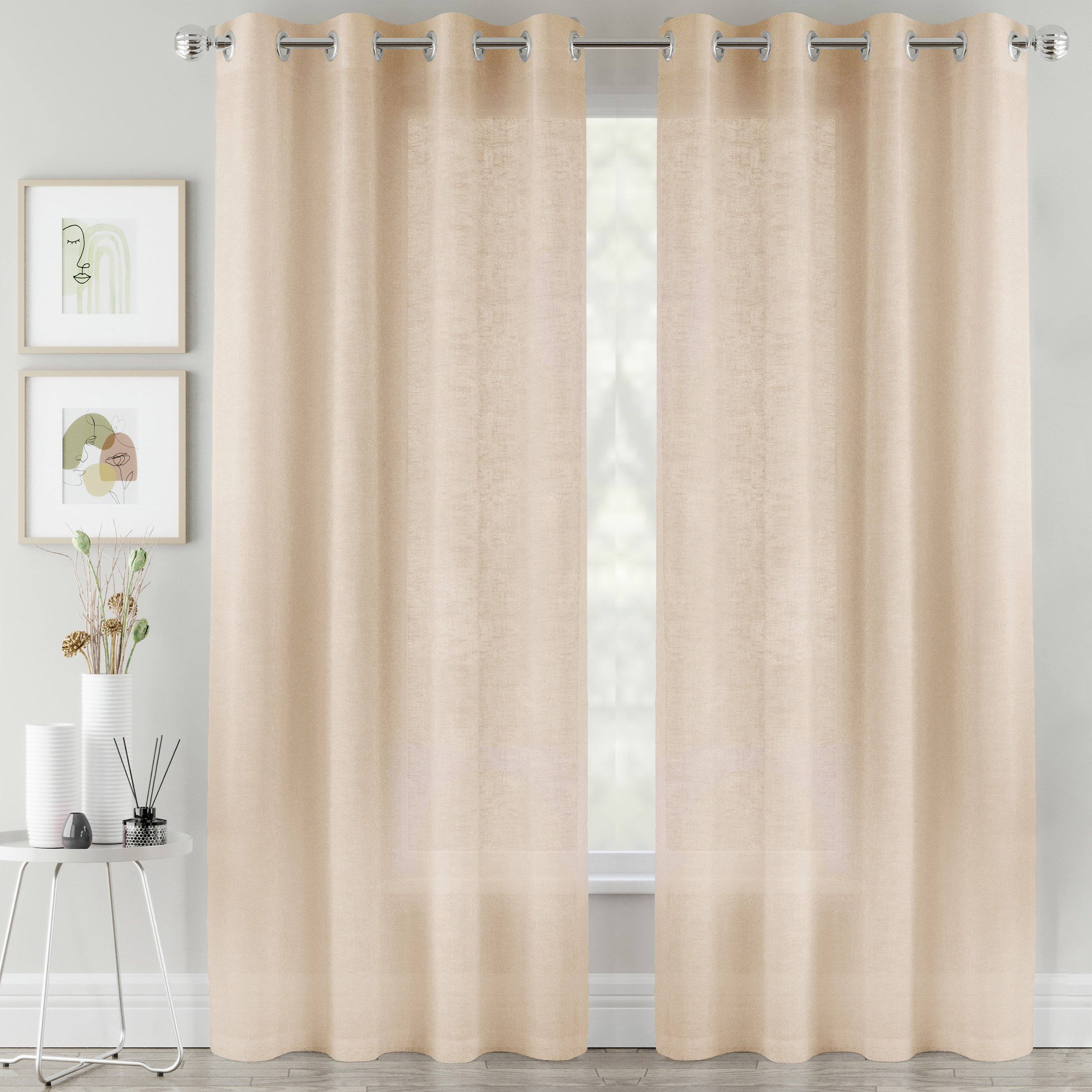 Tyrone Textiles Crete Eyelet Sheer Voile Panels - 140 x 137cm - Natural