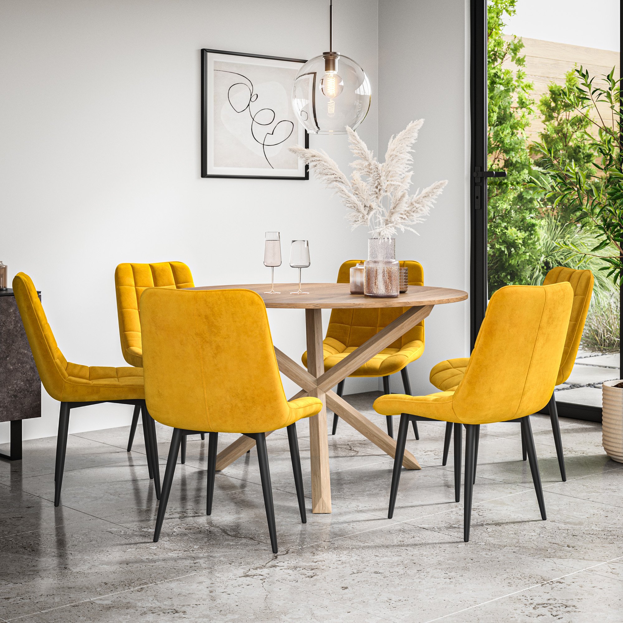 Furniture Online Malvern Nova Oak Table Dining Table & 6 Mustard Chairs