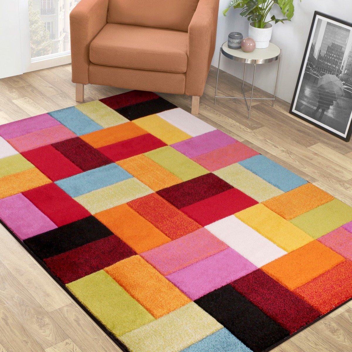 Mega Flooring Multi Modern Chequered Runner - 66 x 230cm