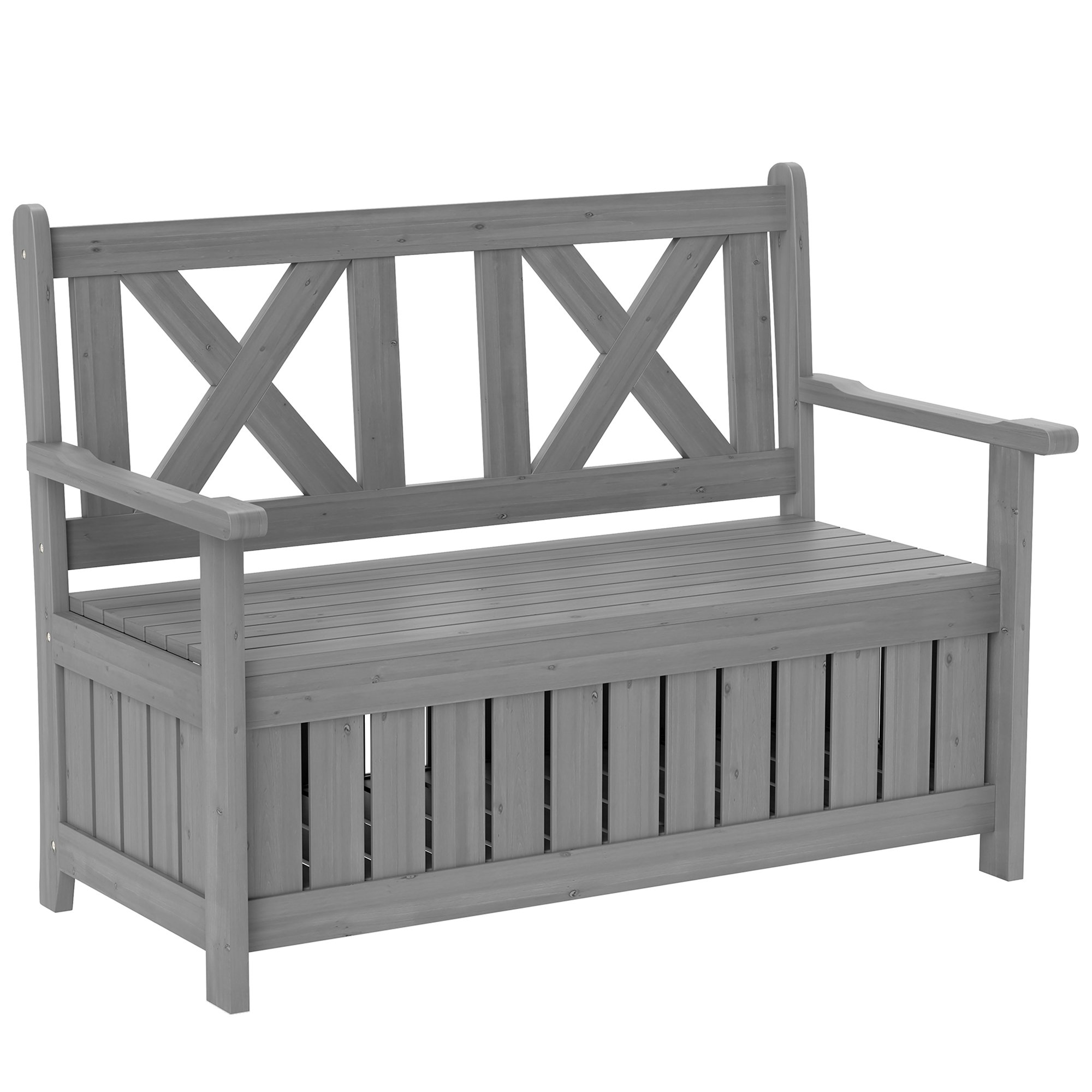 Outsunny 2 Seater Wooden Garden Bench with Armrest - Charcoal Grey