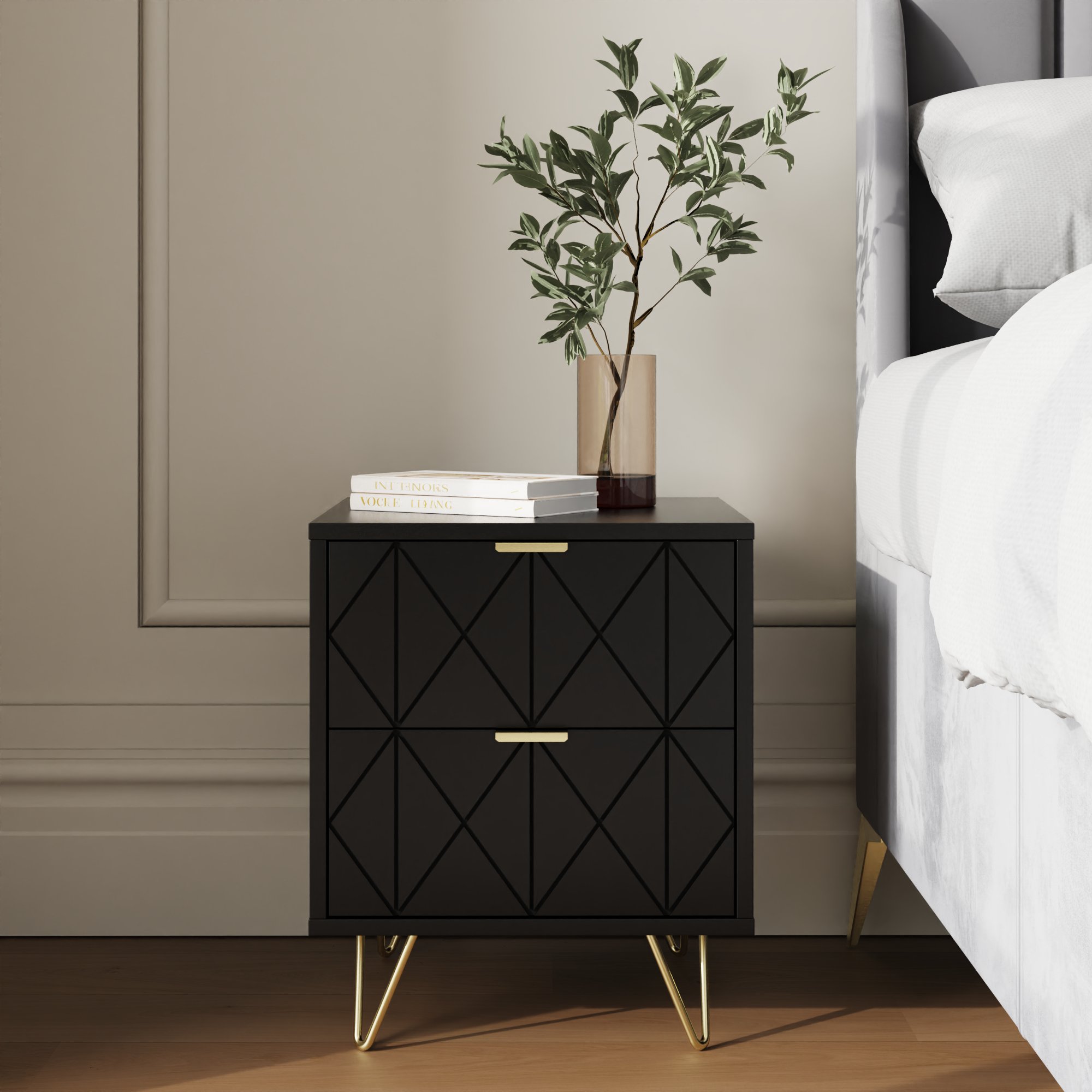 GFW Alora 2 Drawer Bedside Table - Black