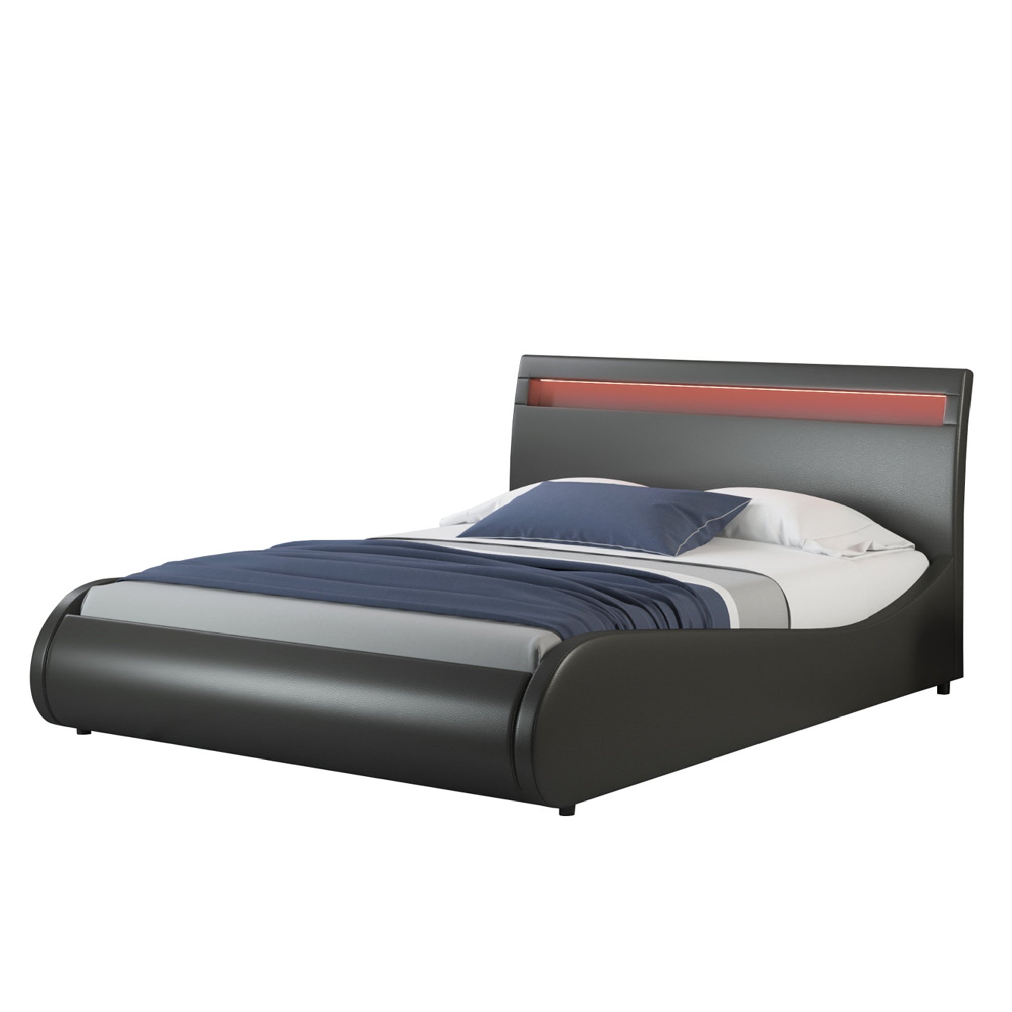 Slumberworks Orion LED Lights Headboard Gaming Double Bed Frame – Black