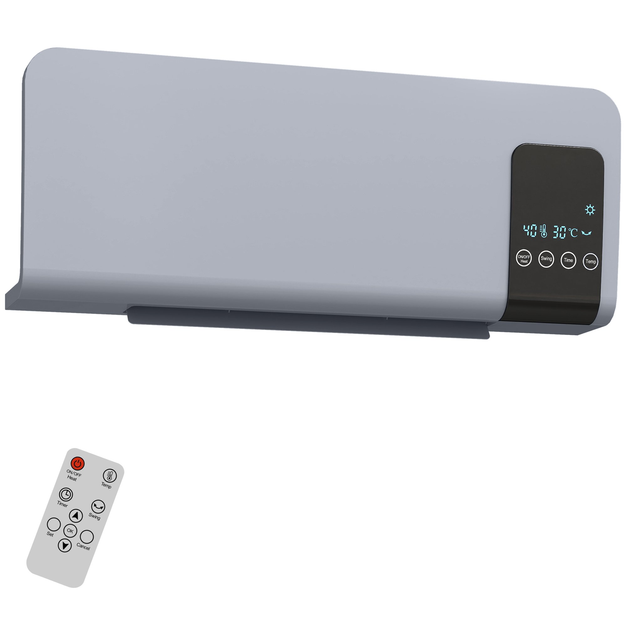 HOMCOM Wall Mounted Ceramic Space Heater with Remote Control - Grey