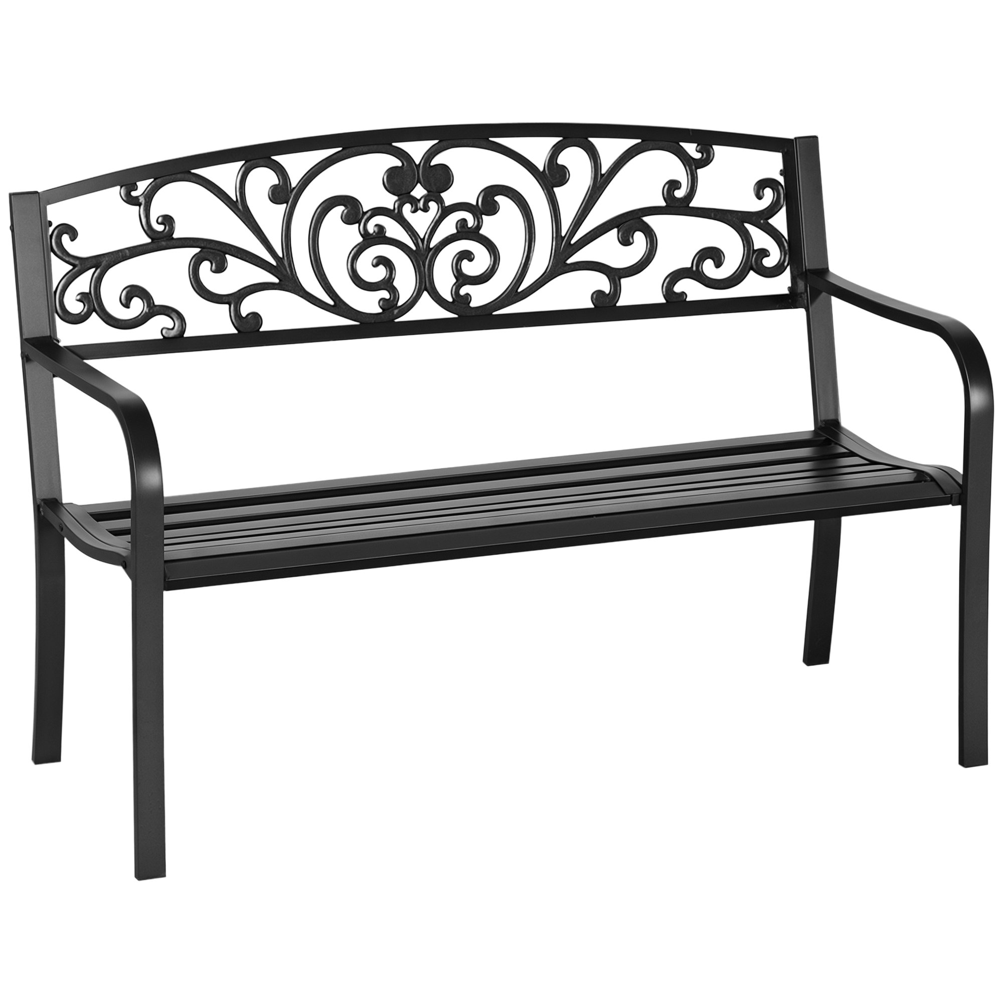 Outsunny 2 Seater Metal Garden Bench with Backrest and Armrest - Black