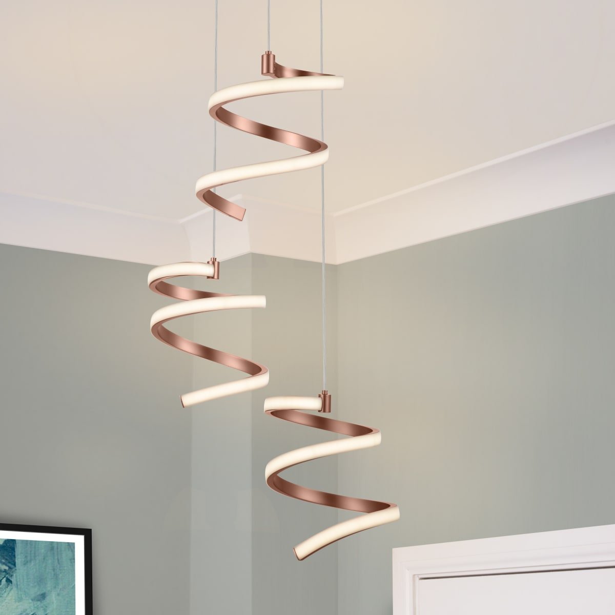 Cosylyte Nyah 3 Integrated LED Modern Spiral Cluster Pendant Light - Copper