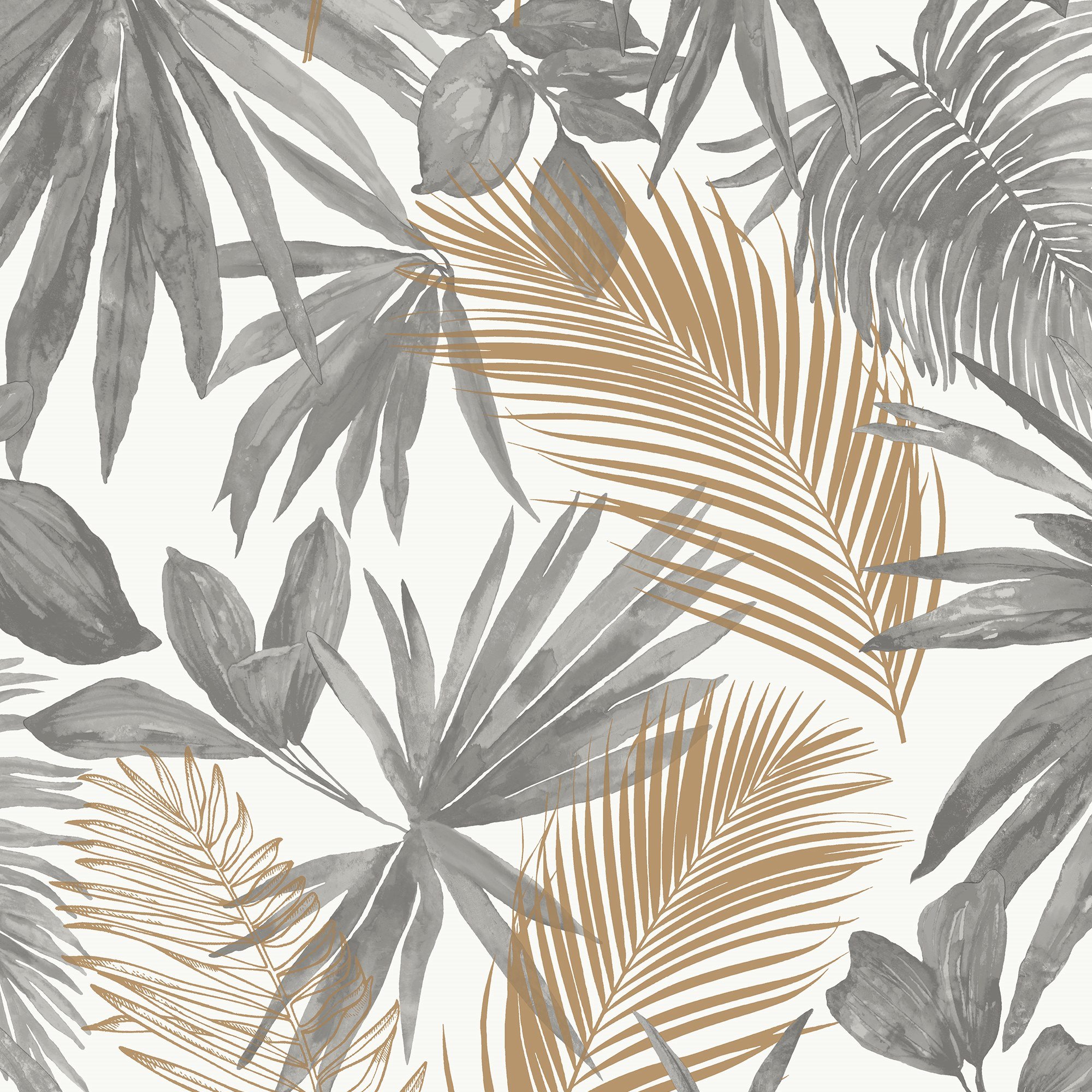 Grandeco Wild Palm Metallic Textured Wallpaper - Grey Copper
