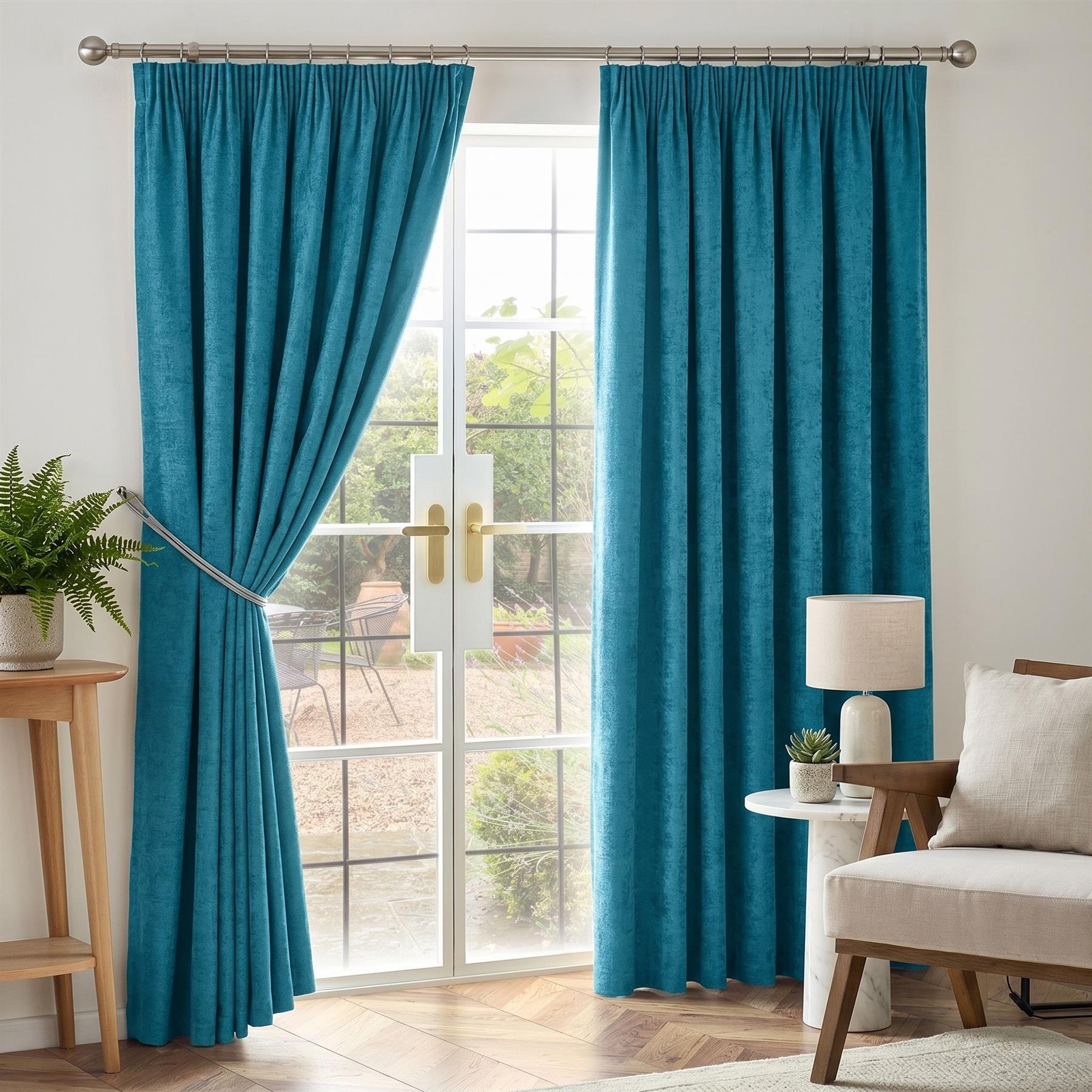 Luxury Living Chenille Blackout Pencil Pleat Curtains 117cm x 229cm - Teal